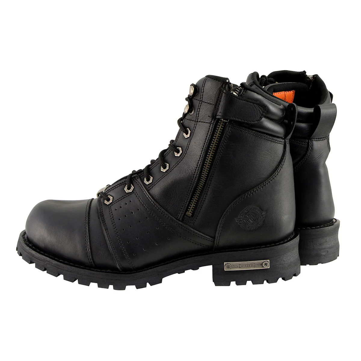 Milwaukee Leather Men's Black Lace-Up Wide-Width Motorcycle Leather Boots with Side Zipper Entry MBM9000W - Image 6