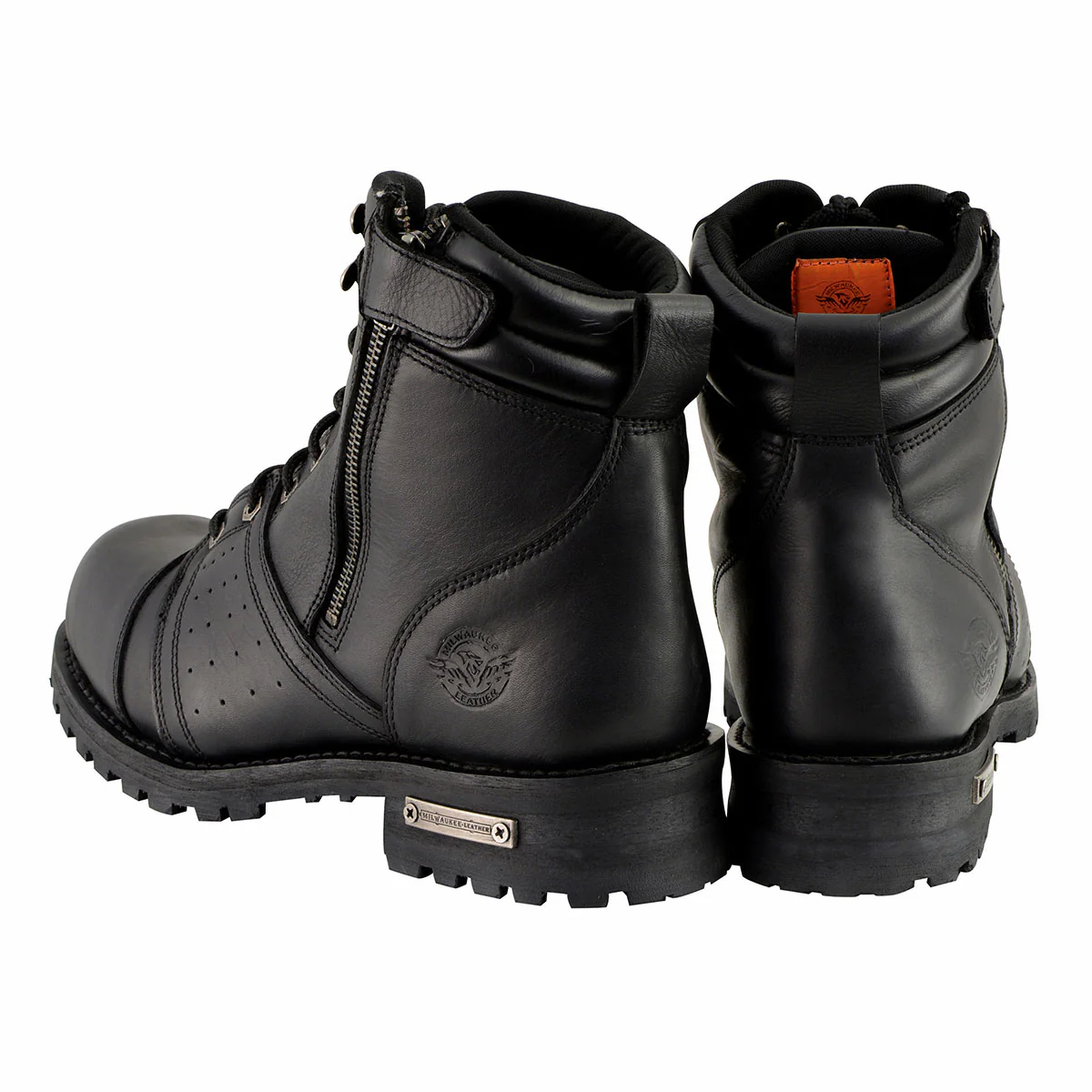 Milwaukee Leather Men's Black Lace-Up Wide-Width Motorcycle Leather Boots with Side Zipper Entry MBM9000W - Image 7