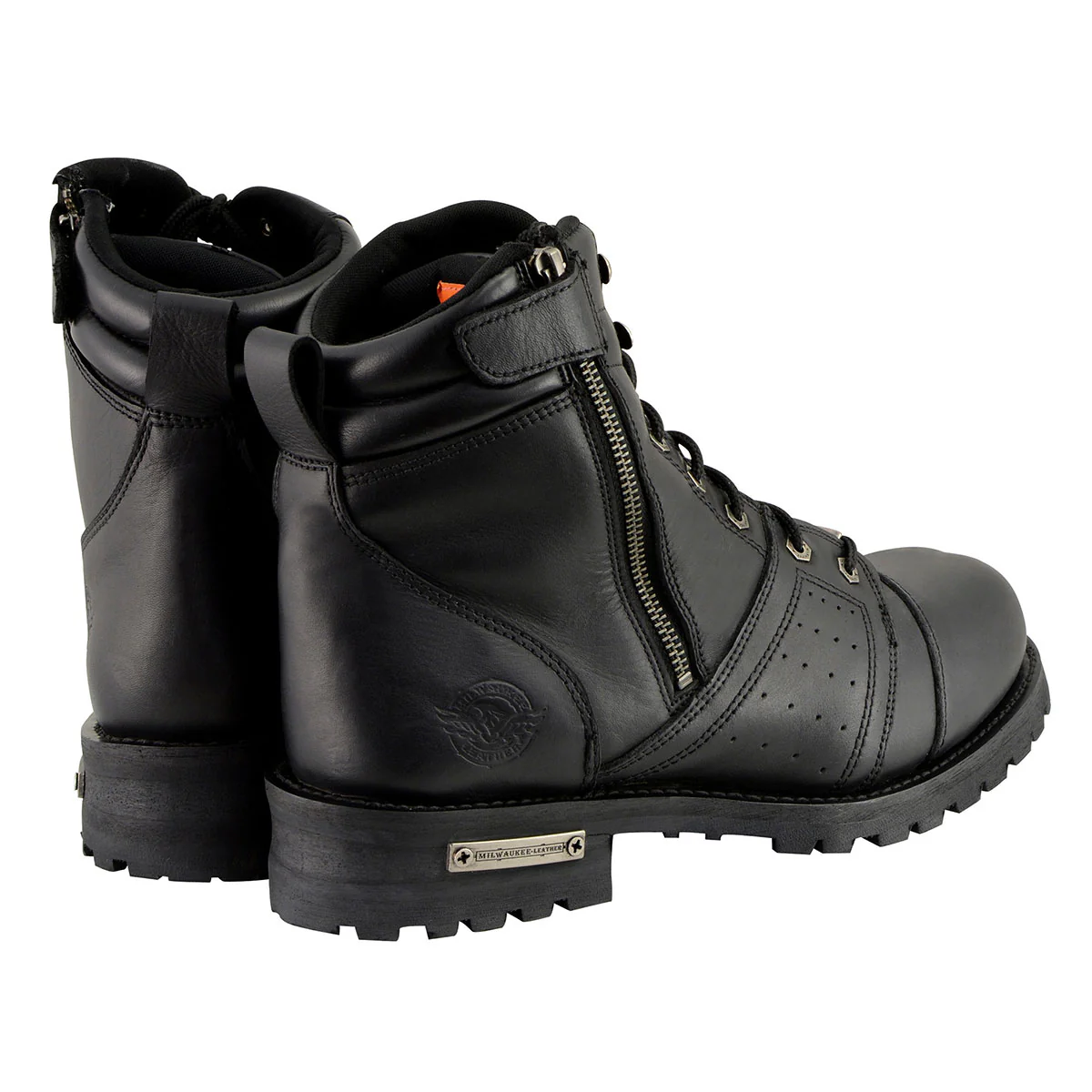 Milwaukee Leather Men's Black Lace-Up Wide-Width Motorcycle Leather Boots with Side Zipper Entry MBM9000W - Image 8