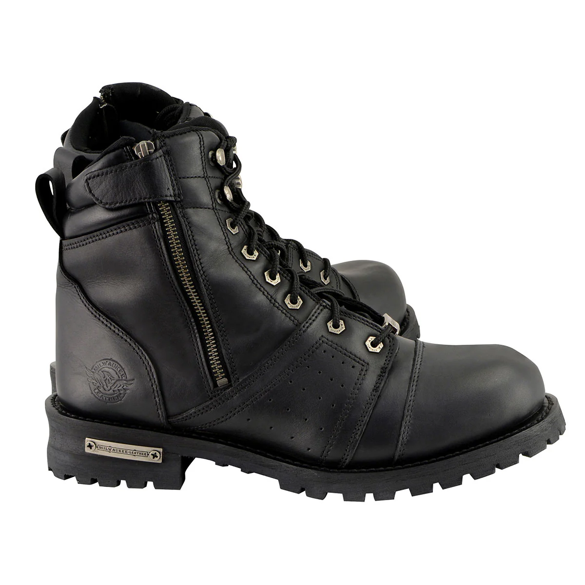Milwaukee Leather Men's Black Lace-Up Wide-Width Motorcycle Leather Boots with Side Zipper Entry MBM9000W - Image 9