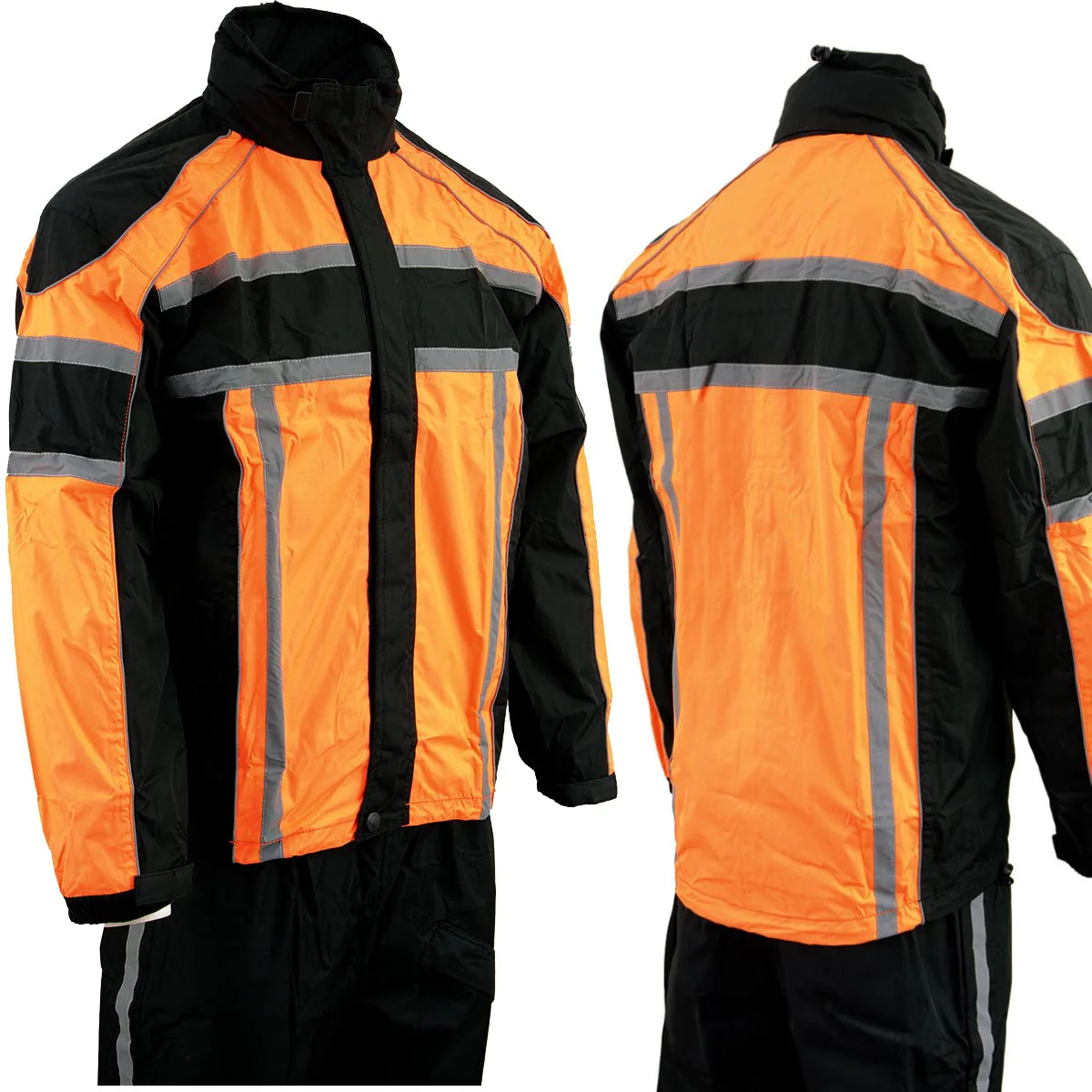 Milwaukee Leather SH233102 Men's Black and Orange Water Resistant Rain Suit with Reflective Tape - Image 7