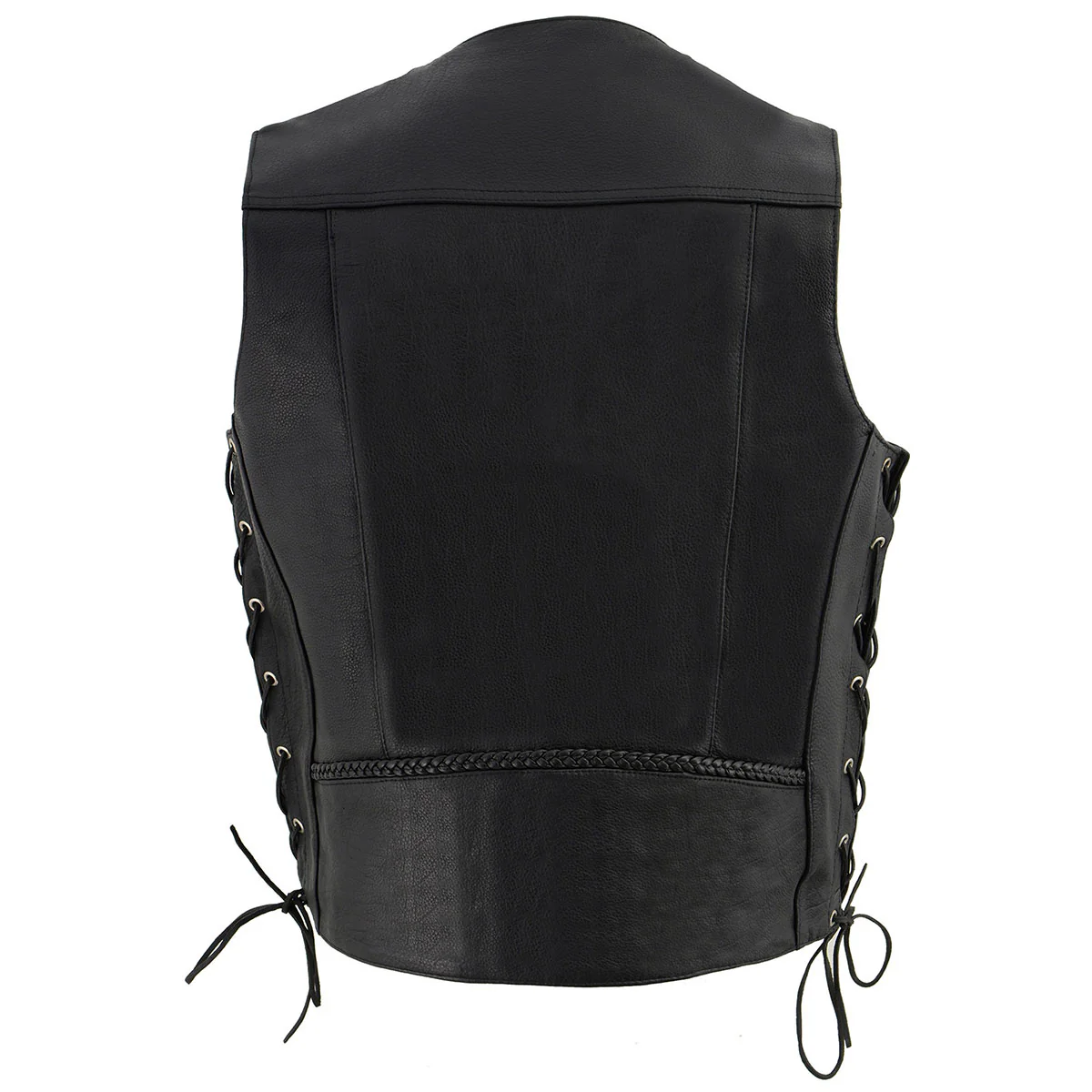 Milwaukee Leather ML1359 Men's Black Premium Leather Side Lace Motorcycle Rider Vest w/ Buffalo Nickel Snaps Closure - Image 2