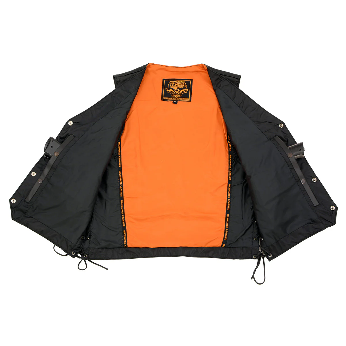 Milwaukee Leather ML1359 Men's Black Premium Leather Side Lace Motorcycle Rider Vest w/ Buffalo Nickel Snaps Closure - Image 4