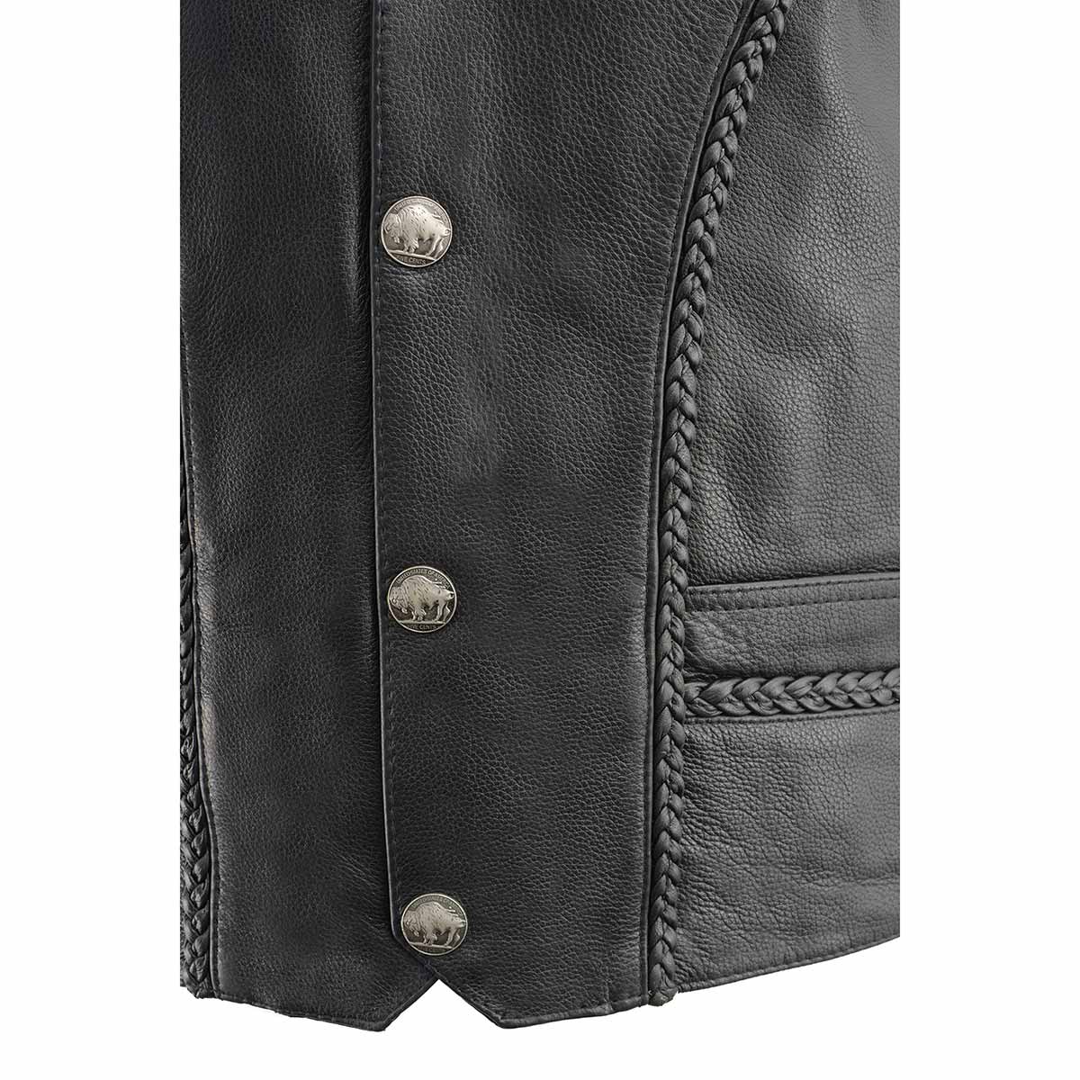 Milwaukee Leather ML1359 Men's Black Premium Leather Side Lace Motorcycle Rider Vest w/ Buffalo Nickel Snaps Closure - Image 8
