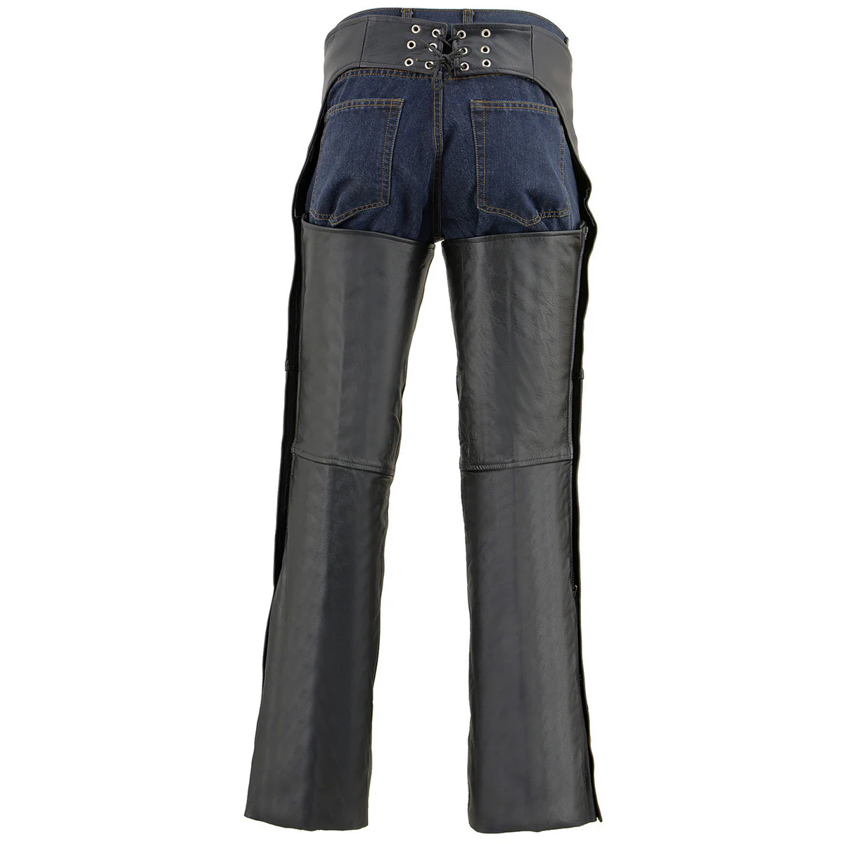 Milwaukee Leather Chaps for Men's Black Leather Dual Side Thigh Zipper Close Pockets Motorcycle Rider Chap- LKM5782 - Image 2