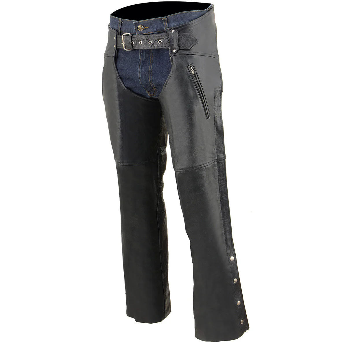 Milwaukee Leather Chaps for Men's Black Leather Dual Side Thigh Zipper Close Pockets Motorcycle Rider Chap- LKM5782 - Image 4
