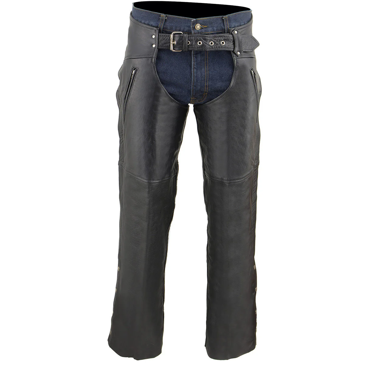 Milwaukee Leather Chaps for Men's Black Leather Dual Side Thigh Zipper Close Pockets Motorcycle Rider Chap- LKM5782 - Image 5