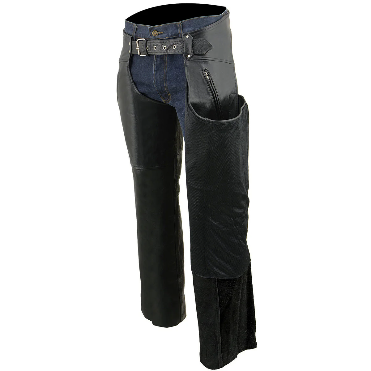 Milwaukee Leather Chaps for Men's Black Leather Dual Side Thigh Zipper Close Pockets Motorcycle Rider Chap- LKM5782 - Image 6