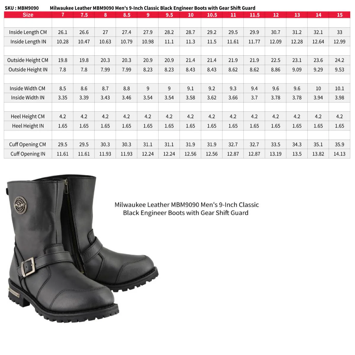 Milwaukee Leather Men's 9-Inch Classic Black Leather Engineer Motorcycle Boots with Gear Shift Guard MBM9090 - Image 3