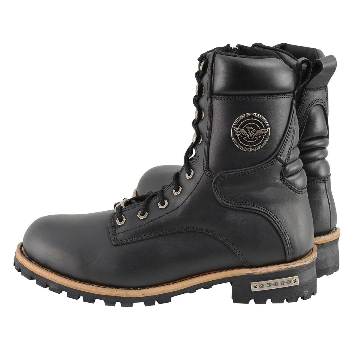 Milwaukee Leather Men's Classic Black Leather Lace-Up Logger Boots w/ Side Zipper MBM9095 - Image 5