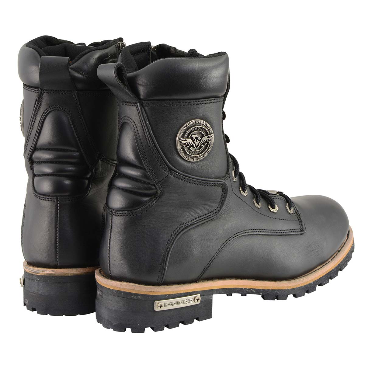 Milwaukee Leather Men's Classic Black Leather Lace-Up Logger Boots w/ Side Zipper MBM9095 - Image 7