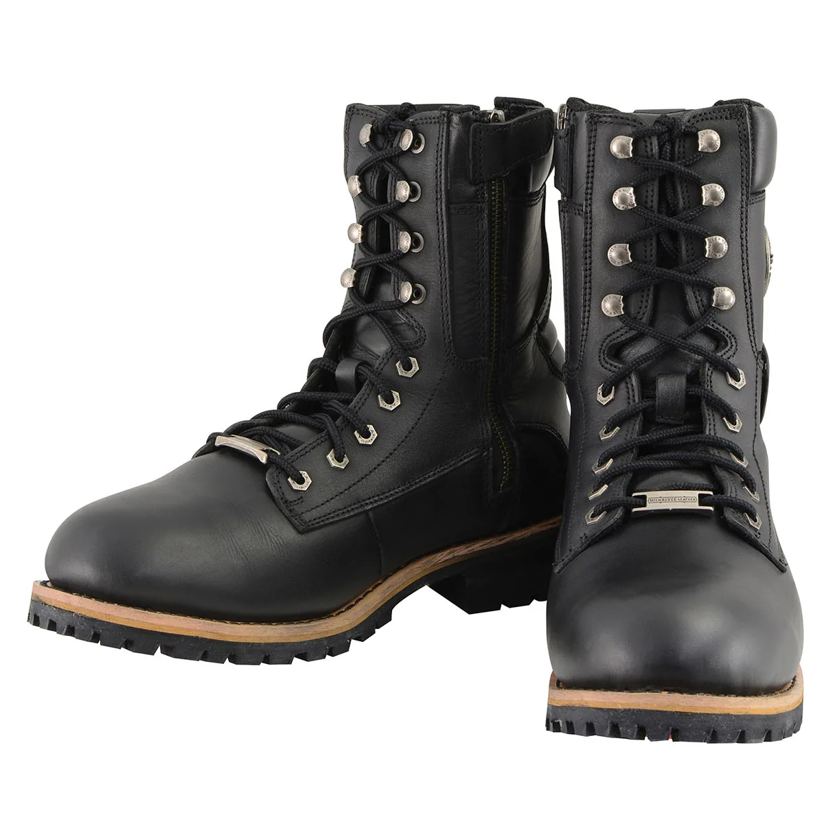 Milwaukee Leather Men's Classic Black Leather Lace-Up Logger Boots w/ Side Zipper MBM9095 - Image 8