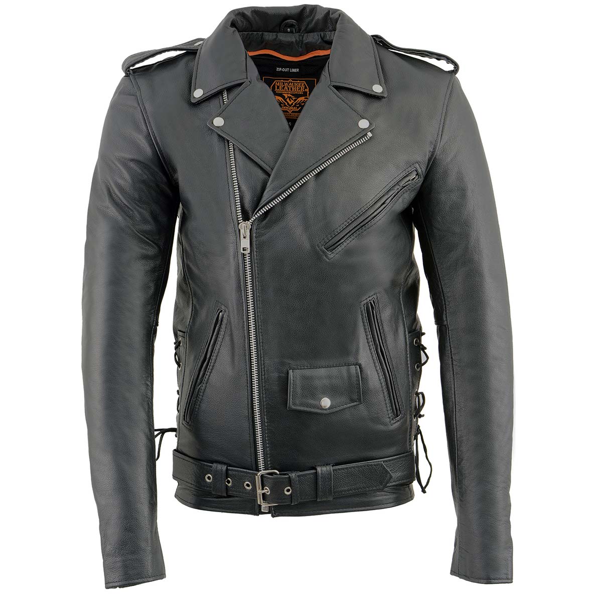 Milwaukee Leather SH1011TALL Black Classic Brando Motorcycle Jacket for Men Made of Cowhide Leather w/ Side Lacing - Image 11