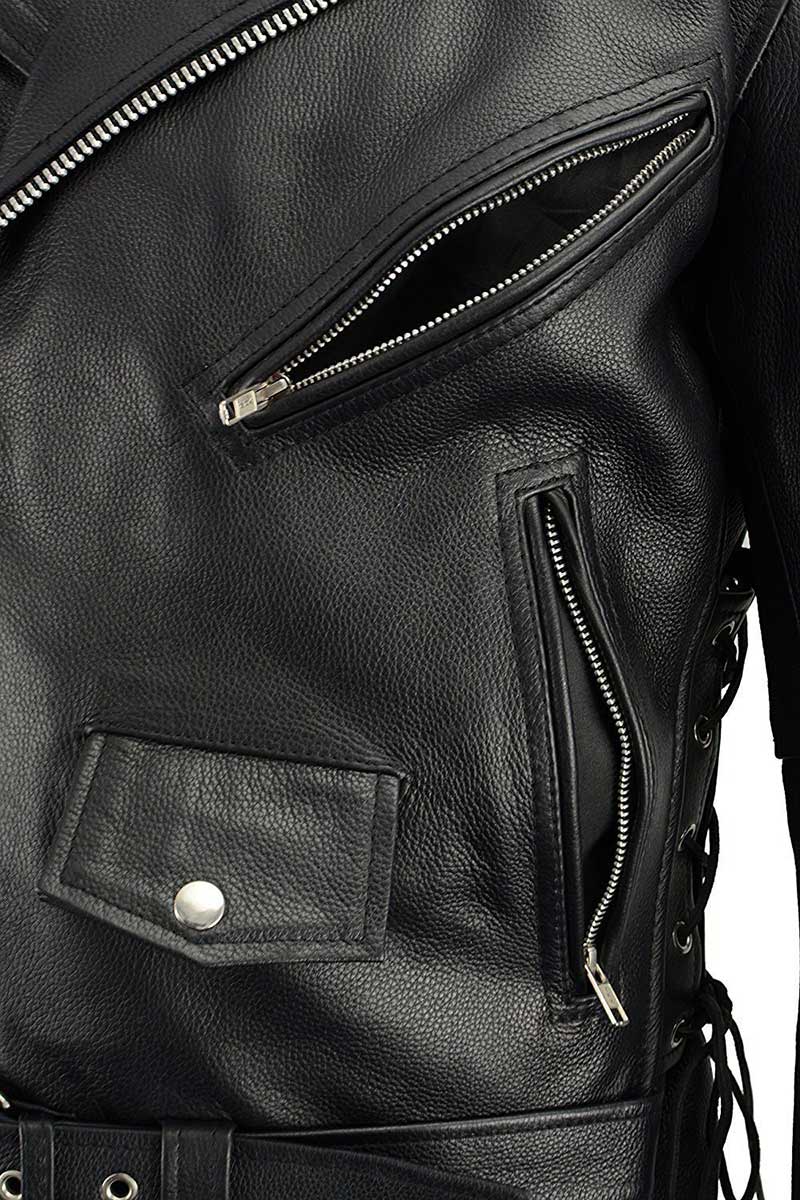 Milwaukee Leather SH1011TALL Black Classic Brando Motorcycle Jacket for Men Made of Cowhide Leather w/ Side Lacing - Image 7