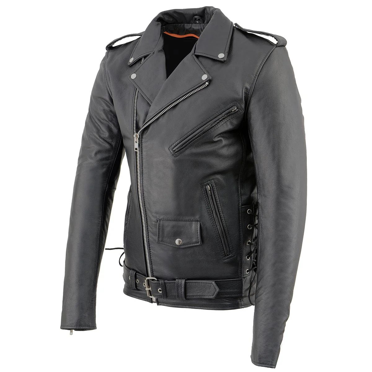 Milwaukee Leather SH1011TALL Black Classic Brando Motorcycle Jacket for Men Made of Cowhide Leather w/ Side Lacing - Image 9