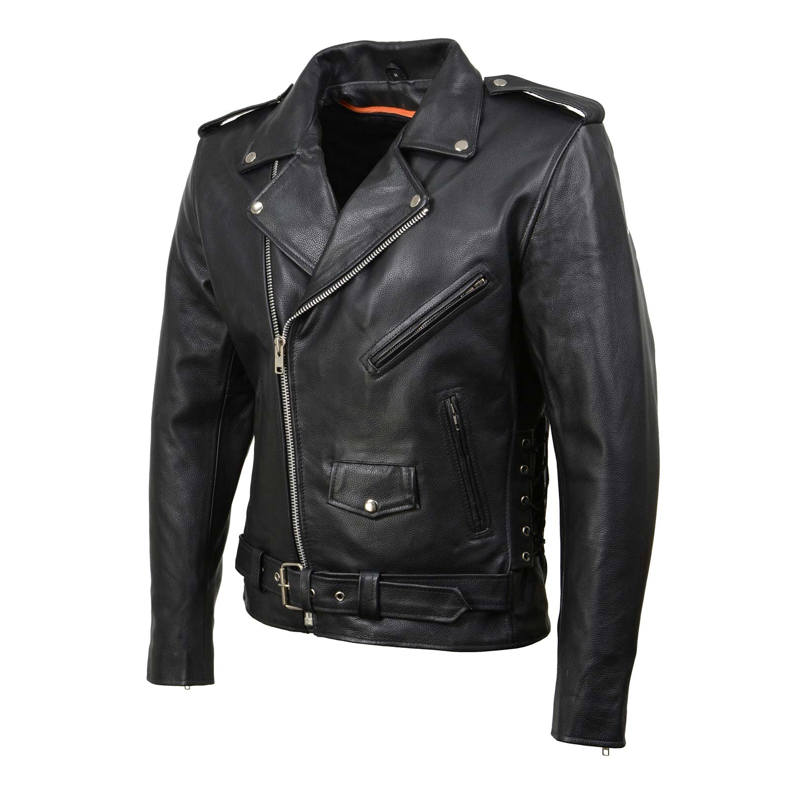 Milwaukee Leather SH1011 Men's Classic Brando Premium Leather Black Motorcycle Riders Leather Jacket w/ Side Laces - Image 10