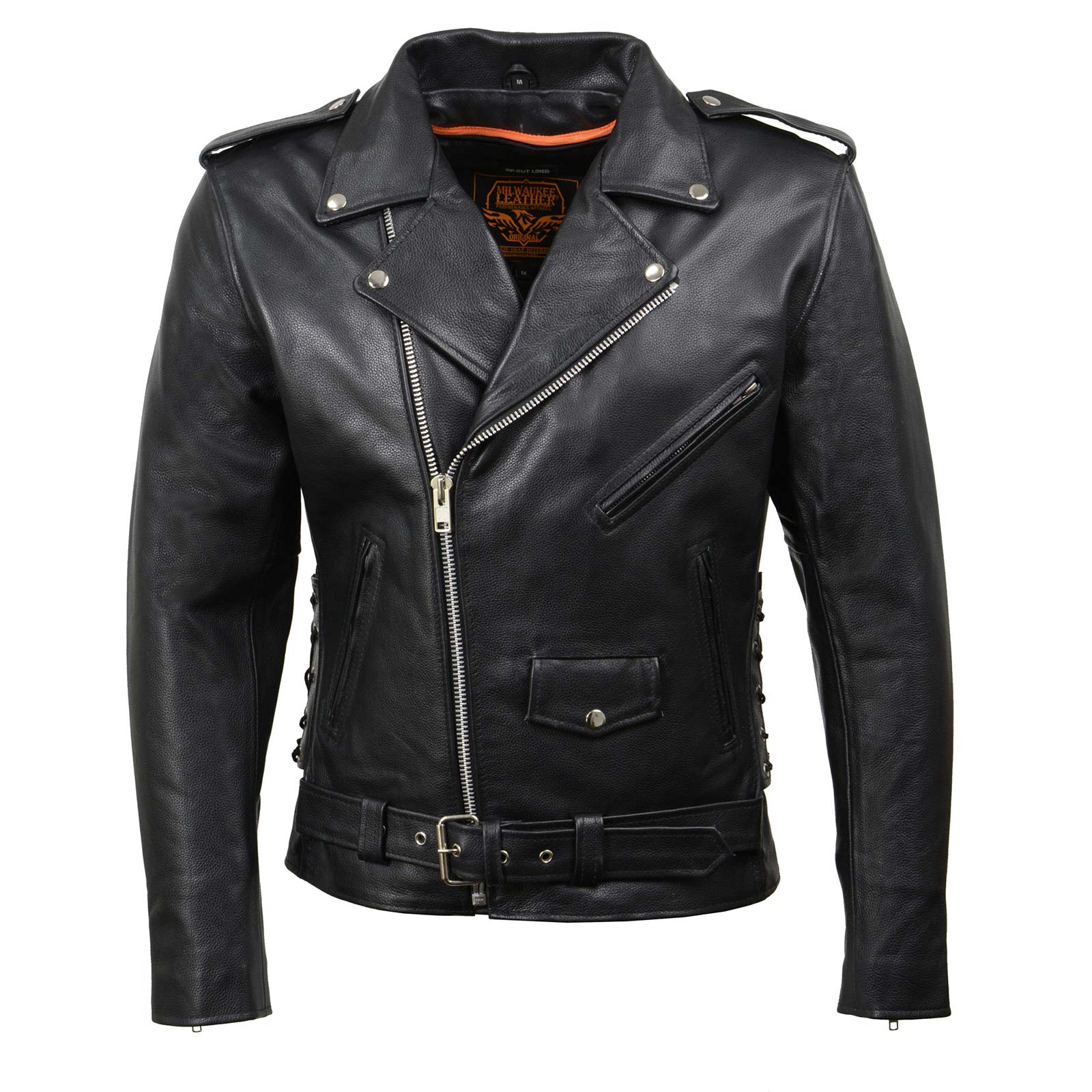 Milwaukee Leather SH1011 Men's Classic Brando Premium Leather Black Motorcycle Riders Leather Jacket w/ Side Laces - Image 12