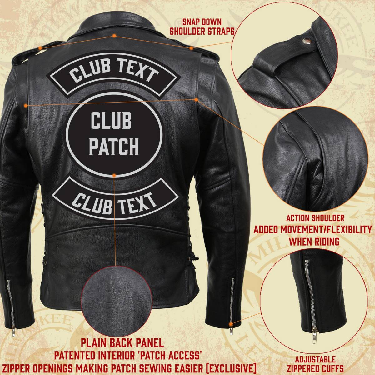 Milwaukee Leather SH1011 Men's Classic Brando Premium Leather Black Motorcycle Riders Leather Jacket w/ Side Laces - Image 4