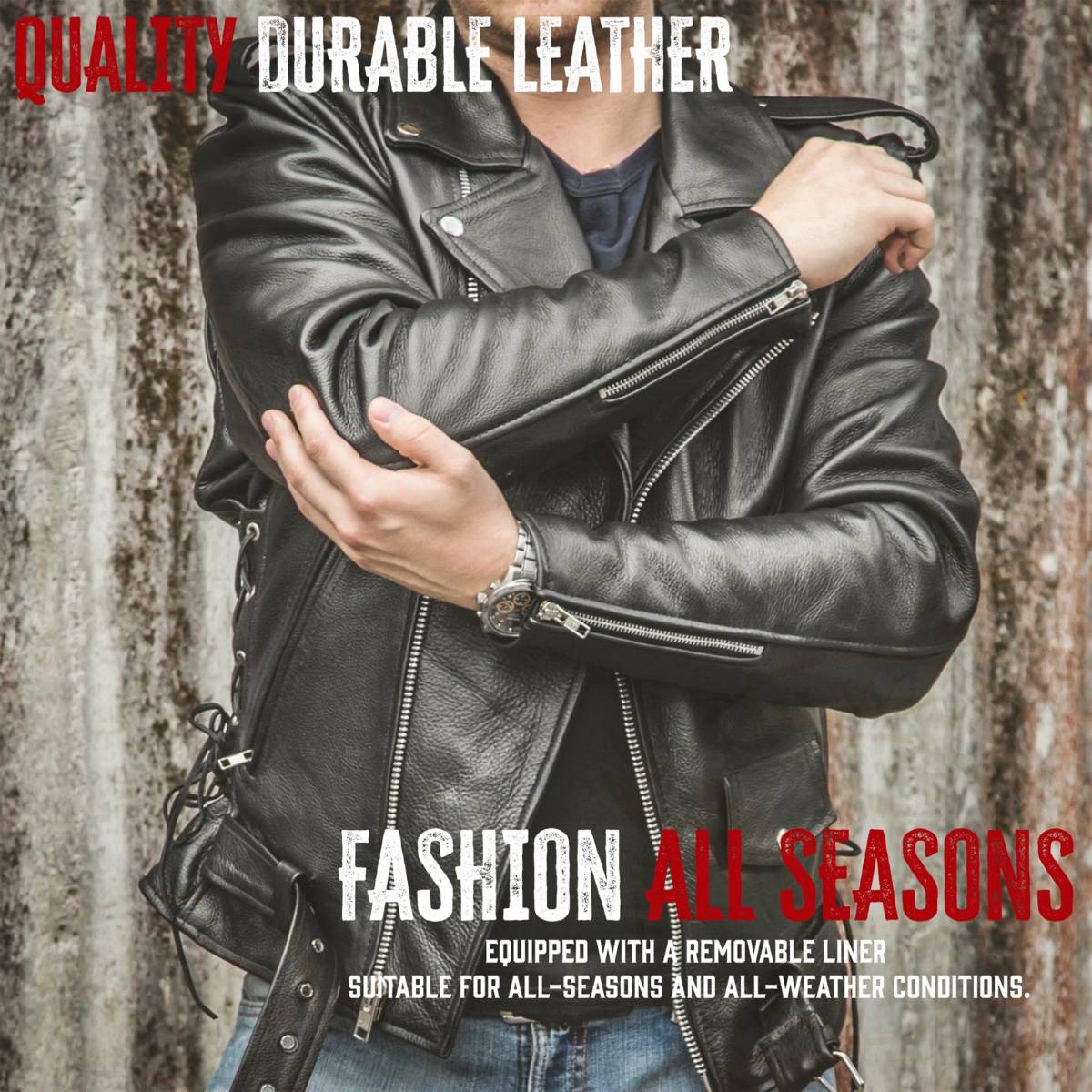 Milwaukee Leather SH1011 Men's Classic Brando Premium Leather Black Motorcycle Riders Leather Jacket w/ Side Laces - Image 6