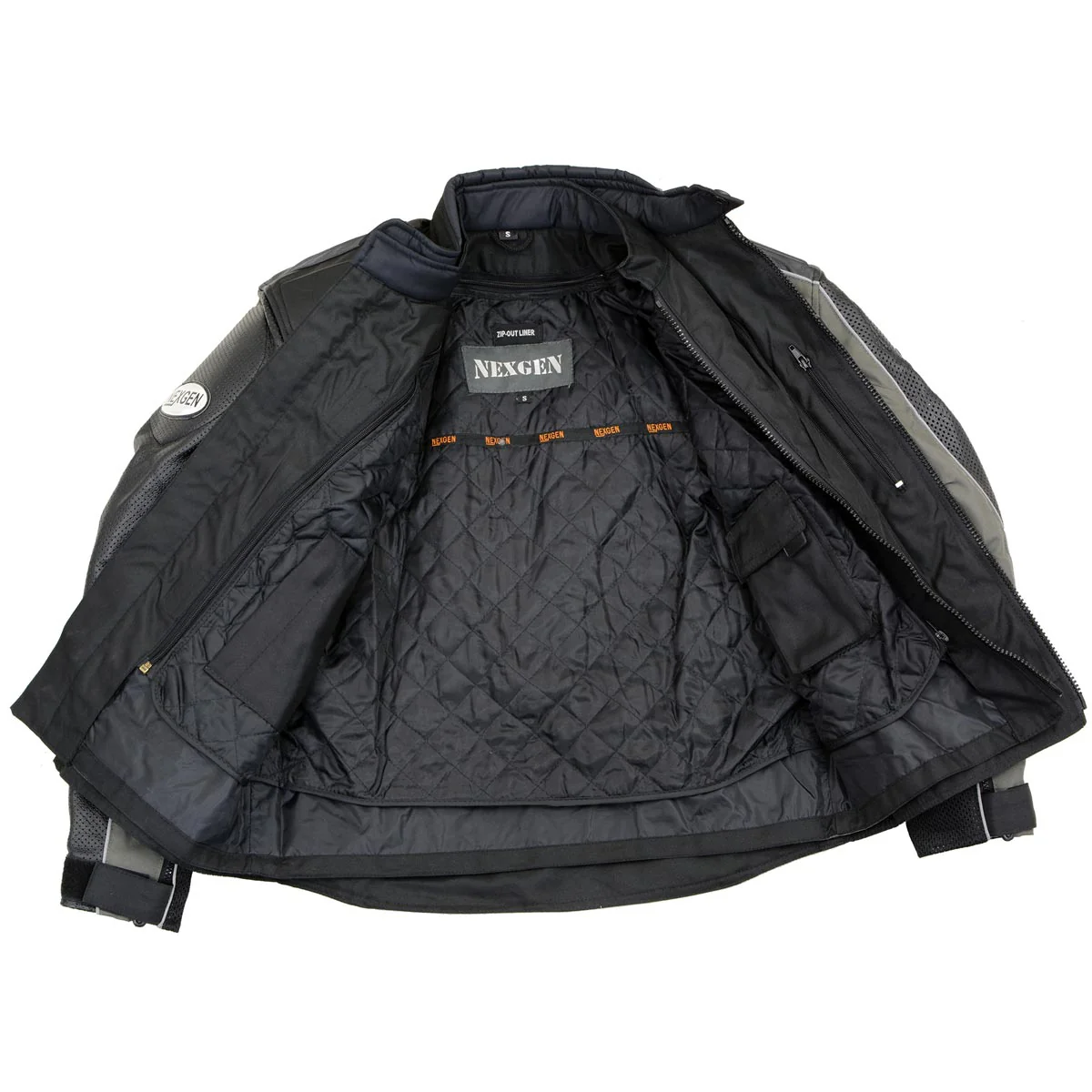 NexGen SH2153 Men's Black and Orange CE Armored Motorcycle Textile and Leather Combo Jacket - Image 4