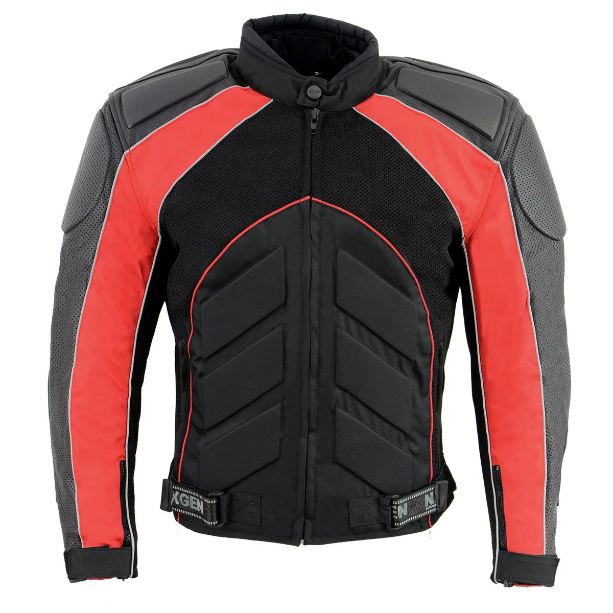 NexGen SH2153 Men's Combo Black and Red Armored Leather and Textile with Mesh Moto Jacket - Image 10