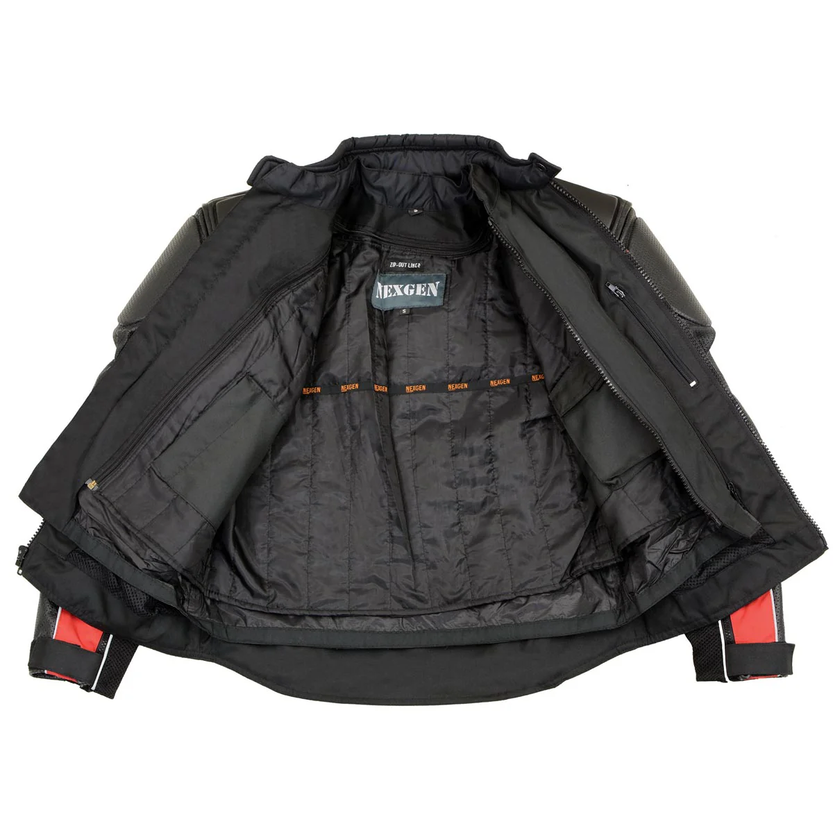 NexGen SH2153 Men's Combo Black and Red Armored Leather and Textile with Mesh Moto Jacket - Image 4