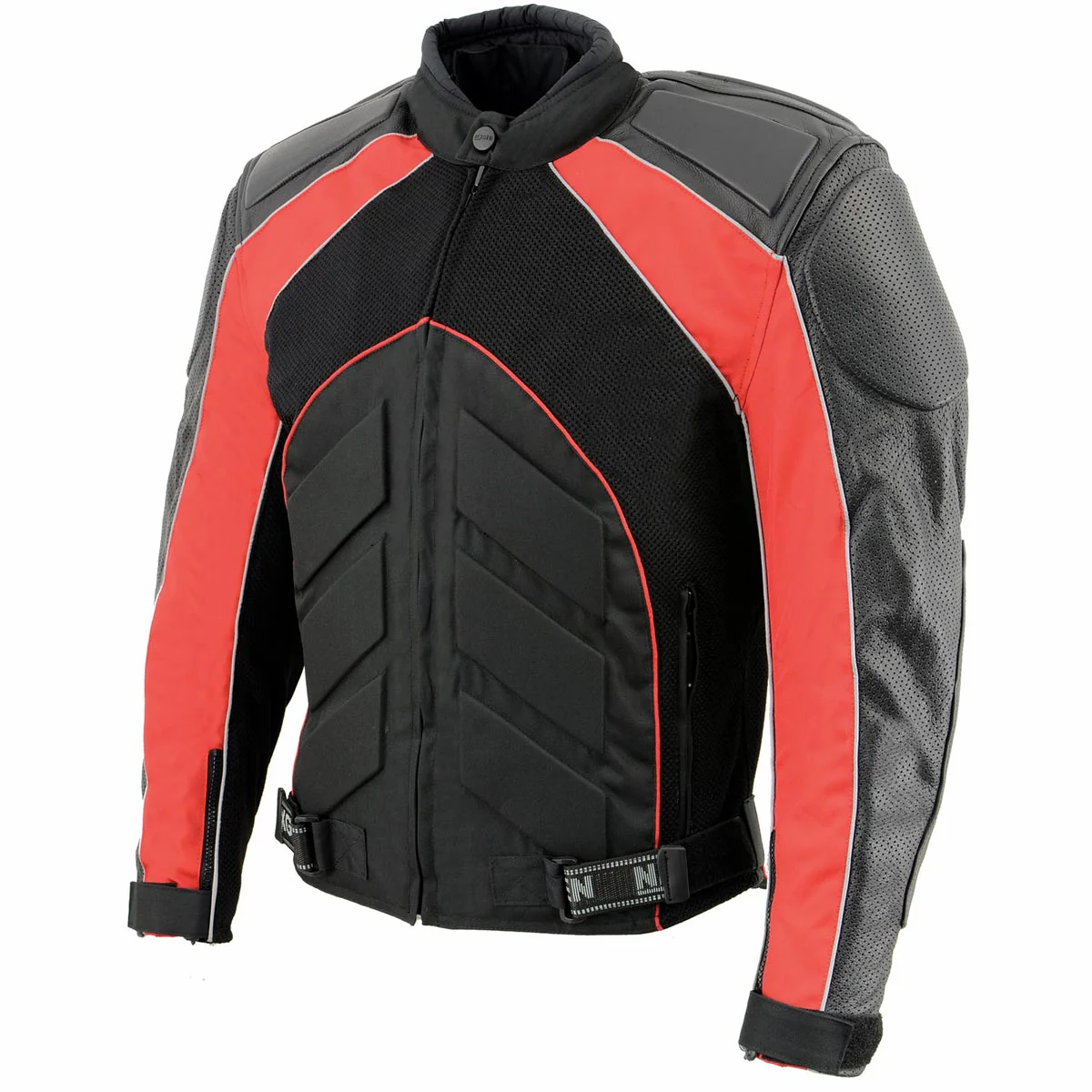 NexGen SH2153 Men's Combo Black and Red Armored Leather and Textile with Mesh Moto Jacket - Image 9