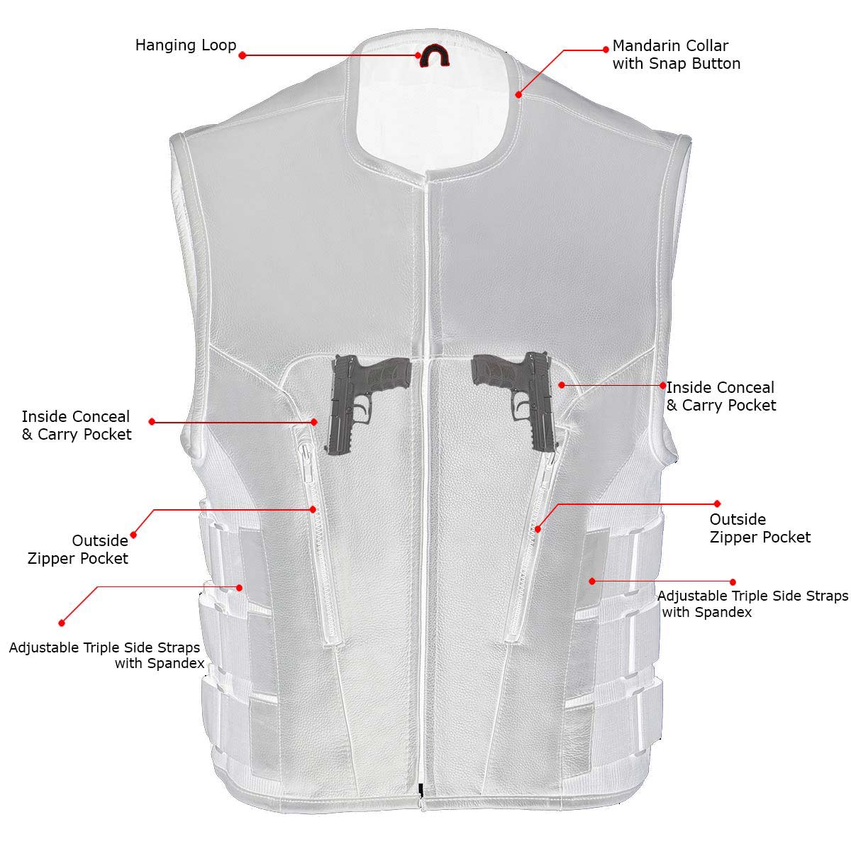 Milwaukee Leather Men's Creeper Black Triple Strap Leather Motorcycle Vest - LKM3791 - Image 5