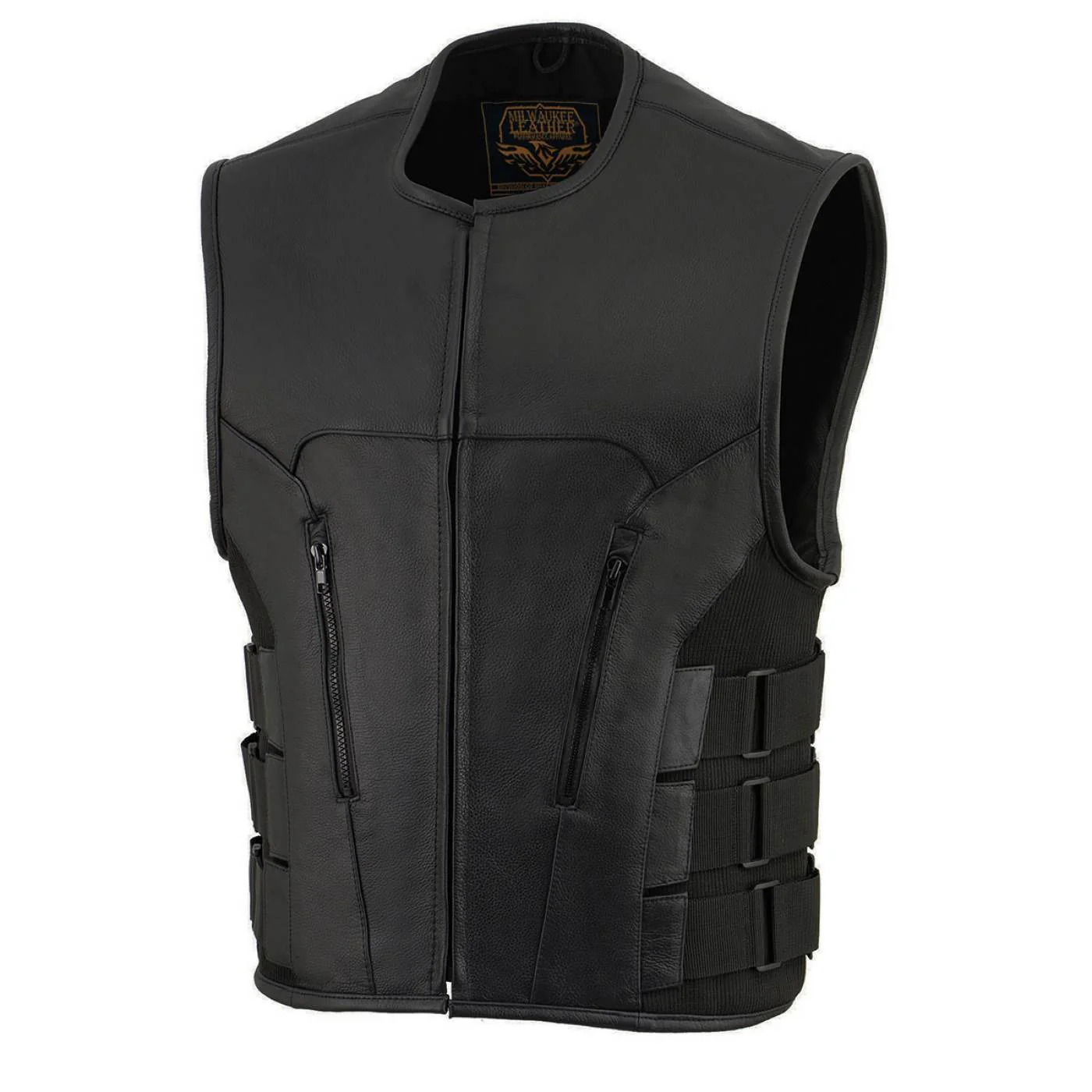 Milwaukee Leather Men's Creeper Black Triple Strap Leather Motorcycle Vest - LKM3791 - Image 7
