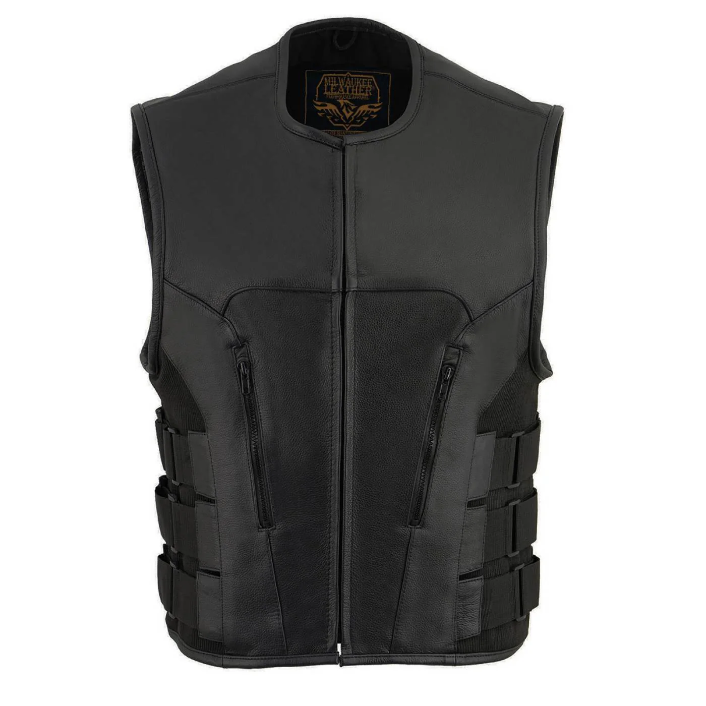 Milwaukee Leather Men's Creeper Black Triple Strap Leather Motorcycle Vest - LKM3791 - Image 8