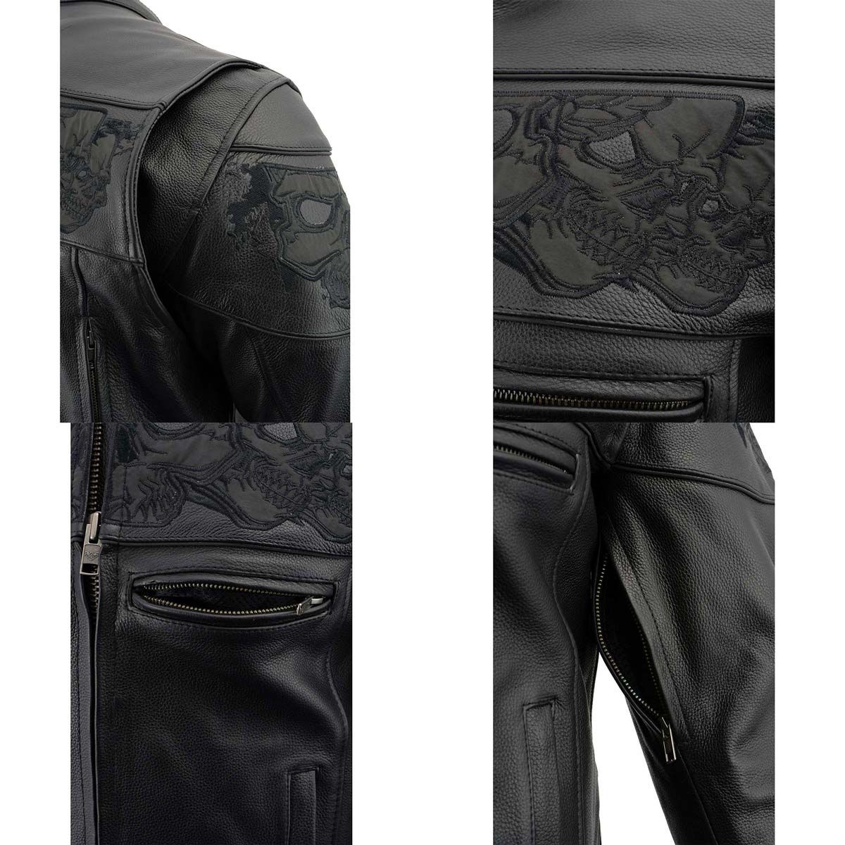 Milwaukee Leather MLM1500 Men's Crossover Black Leather Scooter Jacket with Reflective Skulls - Image 11