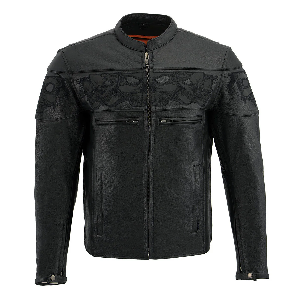 Milwaukee Leather MLM1500 Men's Crossover Black Leather Scooter Jacket with Reflective Skulls - Image 14