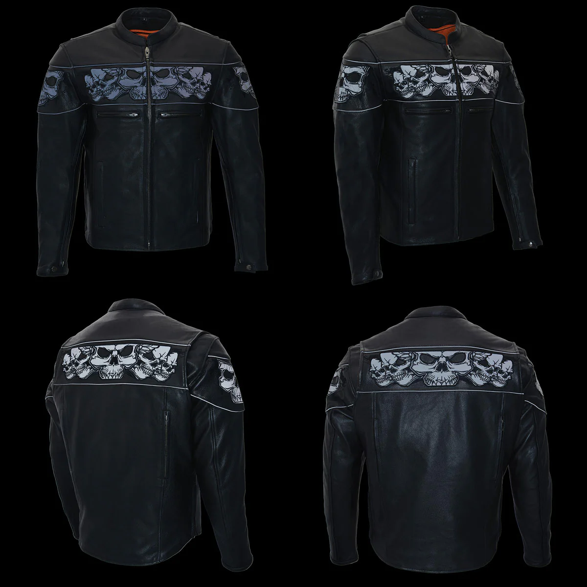 Milwaukee Leather MLM1500 Men's Crossover Black Leather Scooter Jacket with Reflective Skulls - Image 15