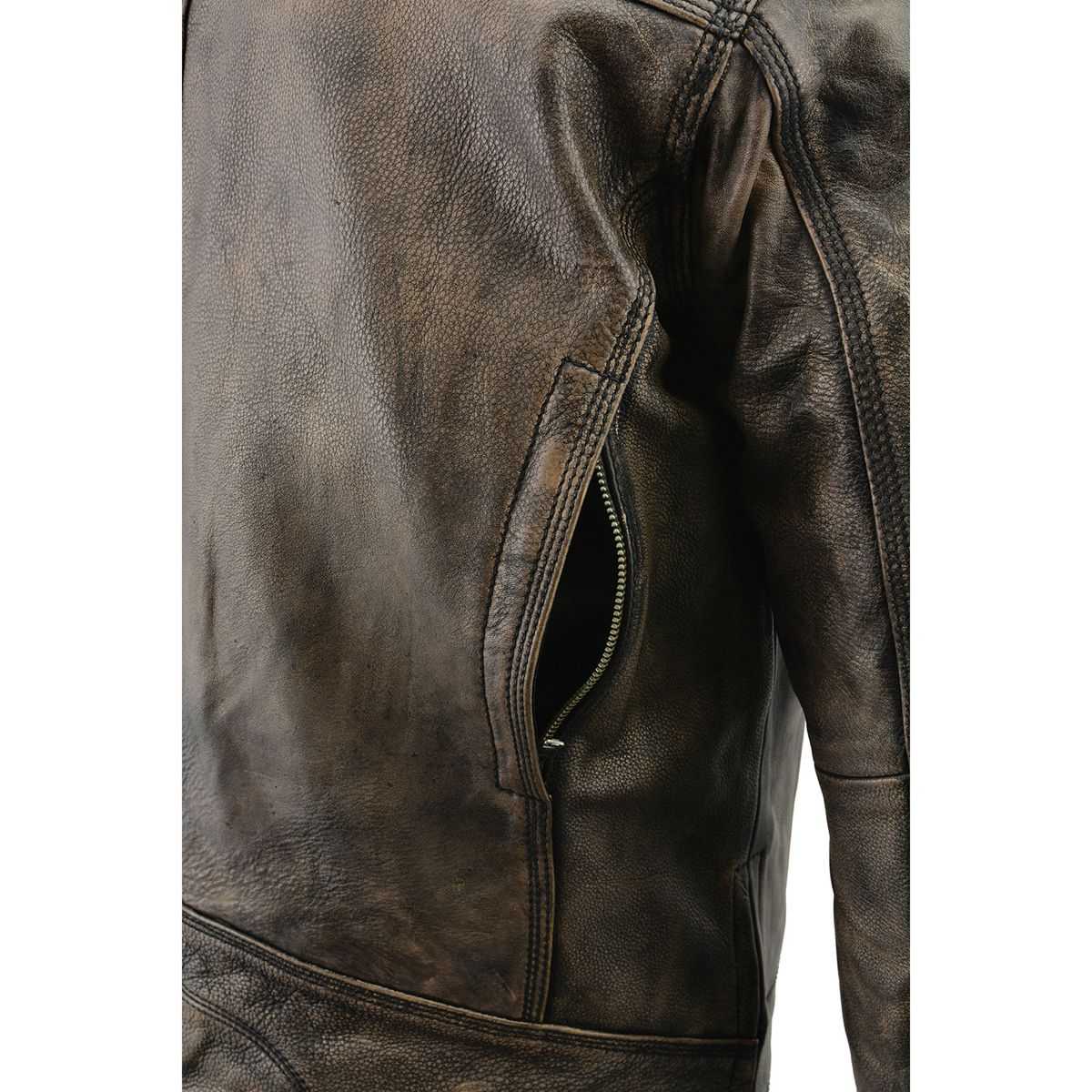 Milwaukee Leather MLM1550 Men's Vented Black-Beige Distressed Leather Scooter Style Motorcycle Jacket w/ Liner - Image 11
