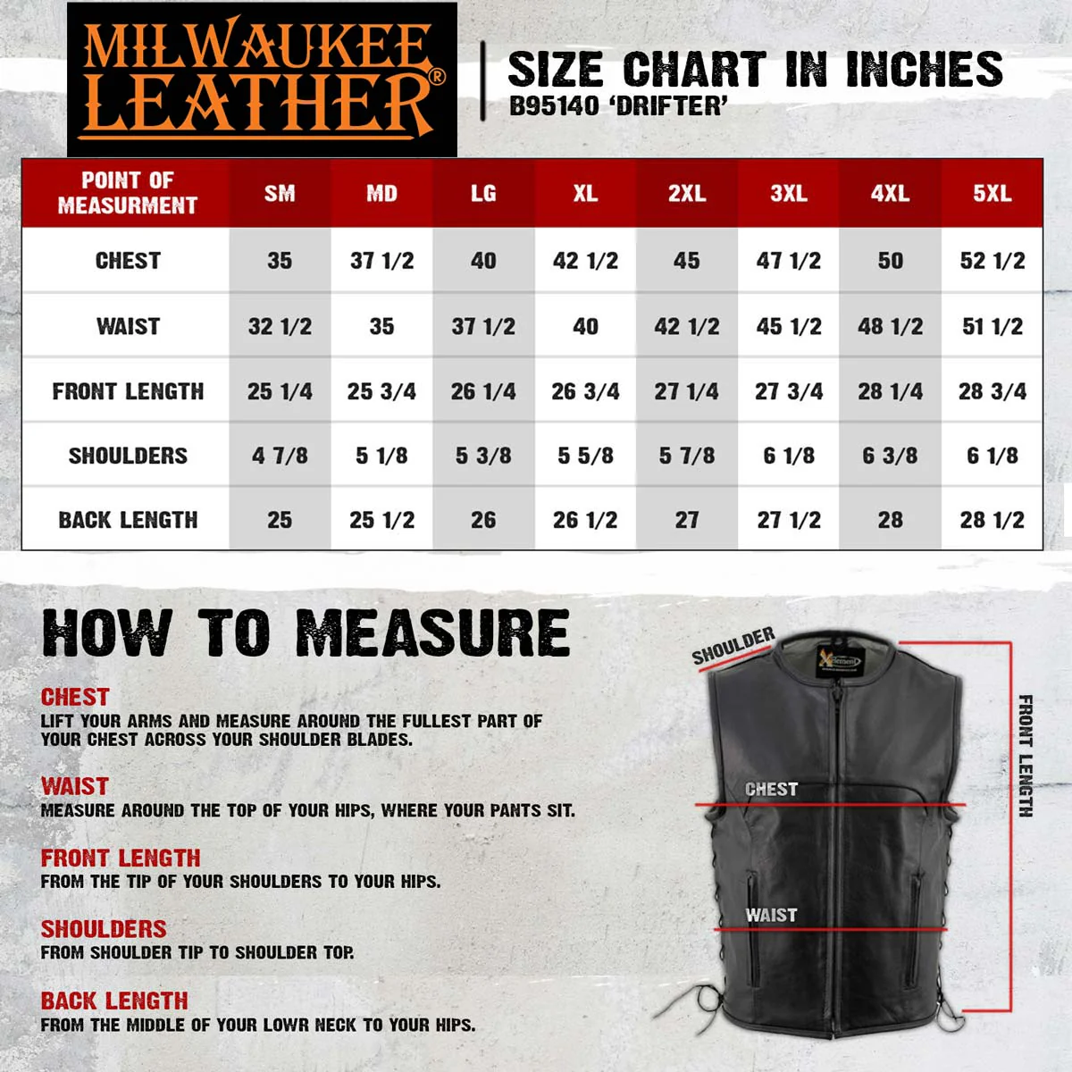 Milwaukee Leather Men's Drifter Black Collarless Buffalo Leather Motorcycle Vest - LKM3792 - Image 3