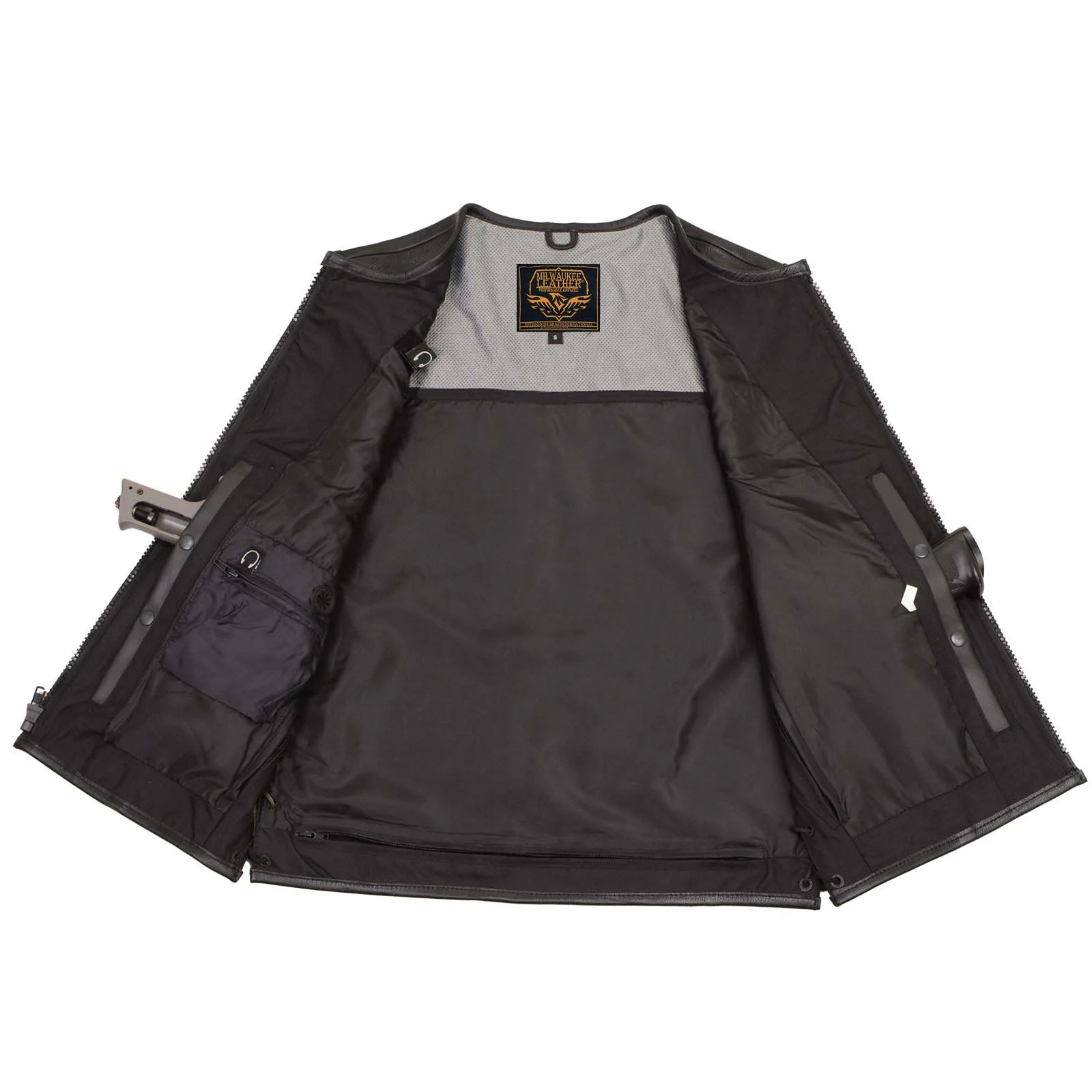 Milwaukee Leather Men's Drifter Black Collarless Buffalo Leather Motorcycle Vest - LKM3792 - Image 5