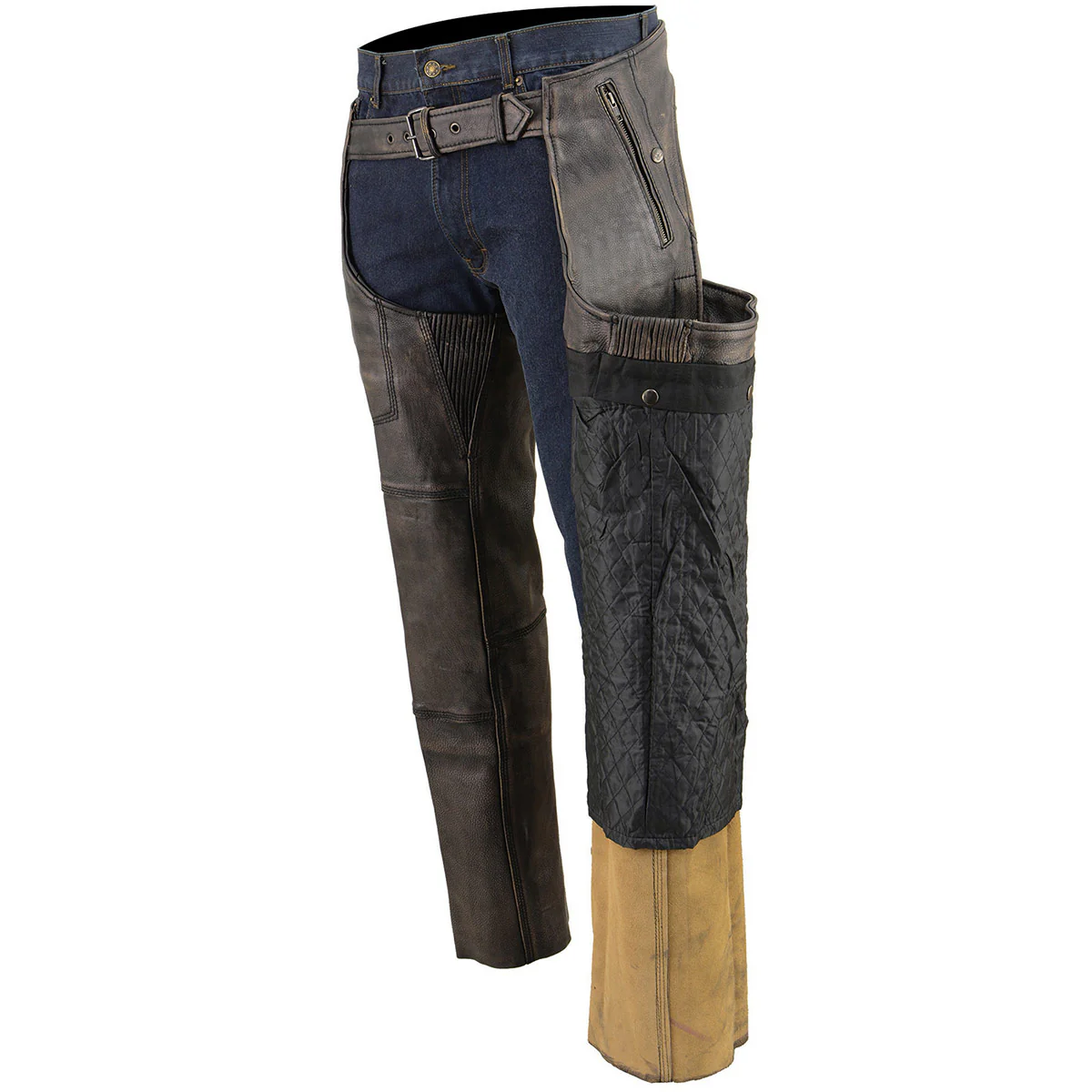 Milwaukee Leather Chaps for Men's Distressed Brown Leather Snap Out Thermal Lined 4-Pockets Motorcycle Chap MLM5500 - Image 11