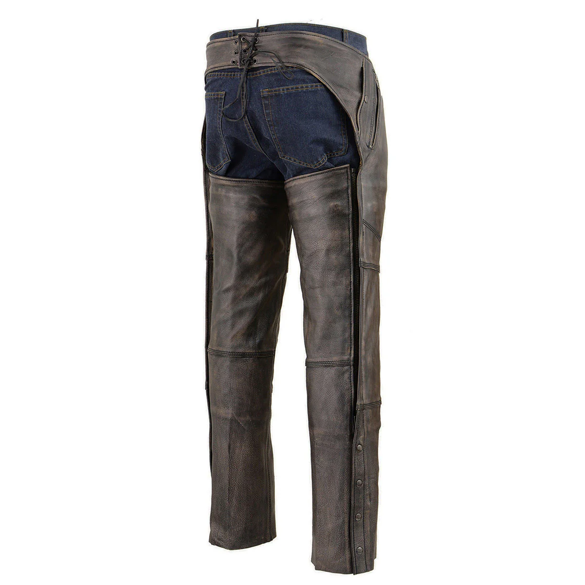 Milwaukee Leather Chaps for Men's Distressed Brown Leather Snap Out Thermal Lined 4-Pockets Motorcycle Chap MLM5500 - Image 6