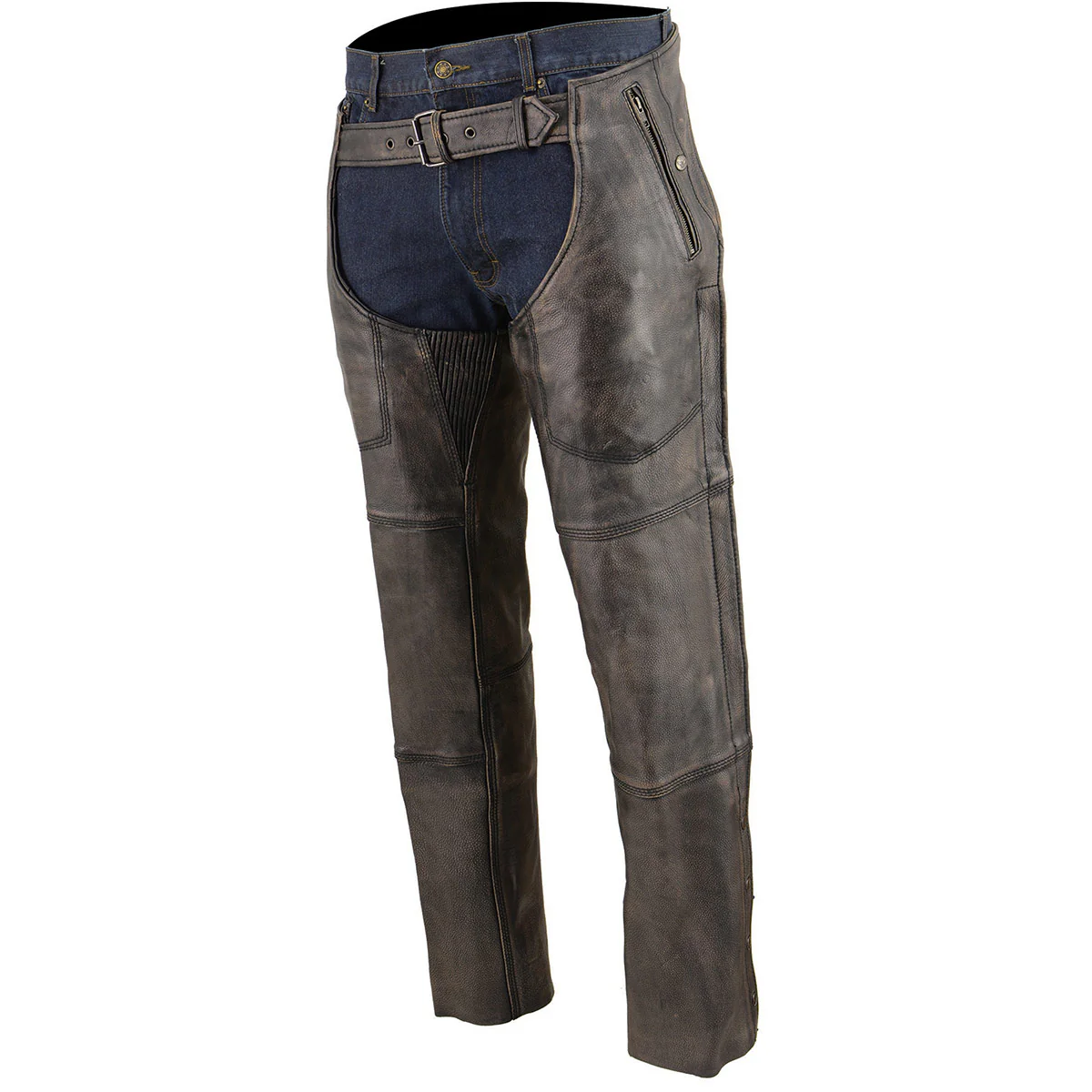 Milwaukee Leather Chaps for Men's Distressed Brown Leather Snap Out Thermal Lined 4-Pockets Motorcycle Chap MLM5500 - Image 7