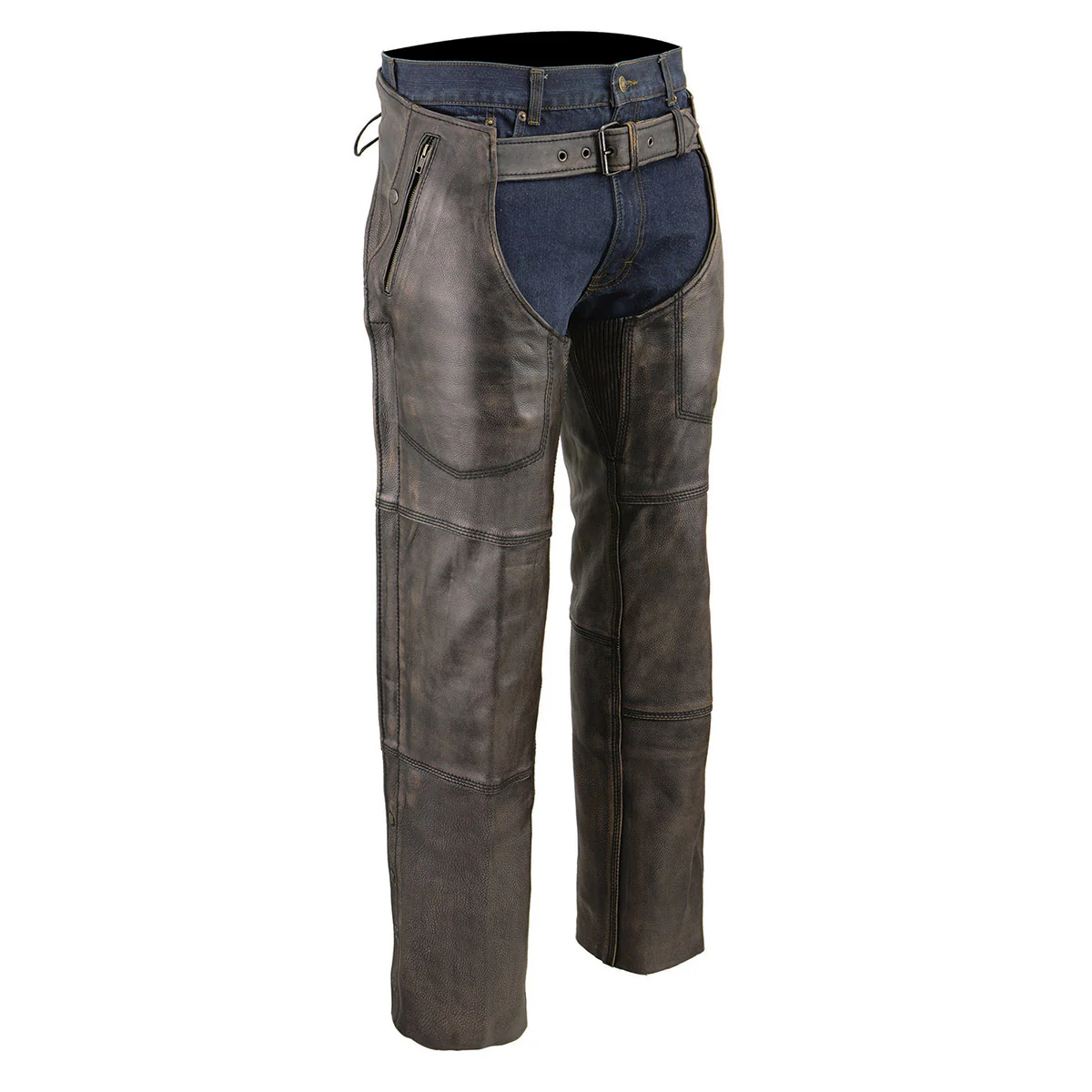 Milwaukee Leather Chaps for Men's Distressed Brown Leather Snap Out Thermal Lined 4-Pockets Motorcycle Chap MLM5500 - Image 8