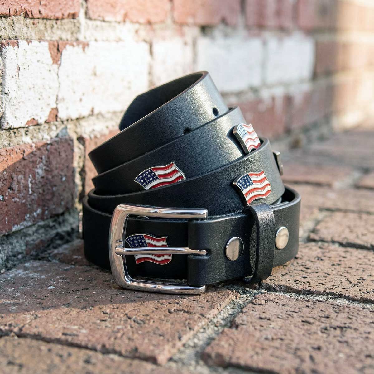 Milwaukee Leather Men's Freedom Line Black Leather Belt with USA Flag Emblems - 1.5 Inch - MPM7140 - Image 5
