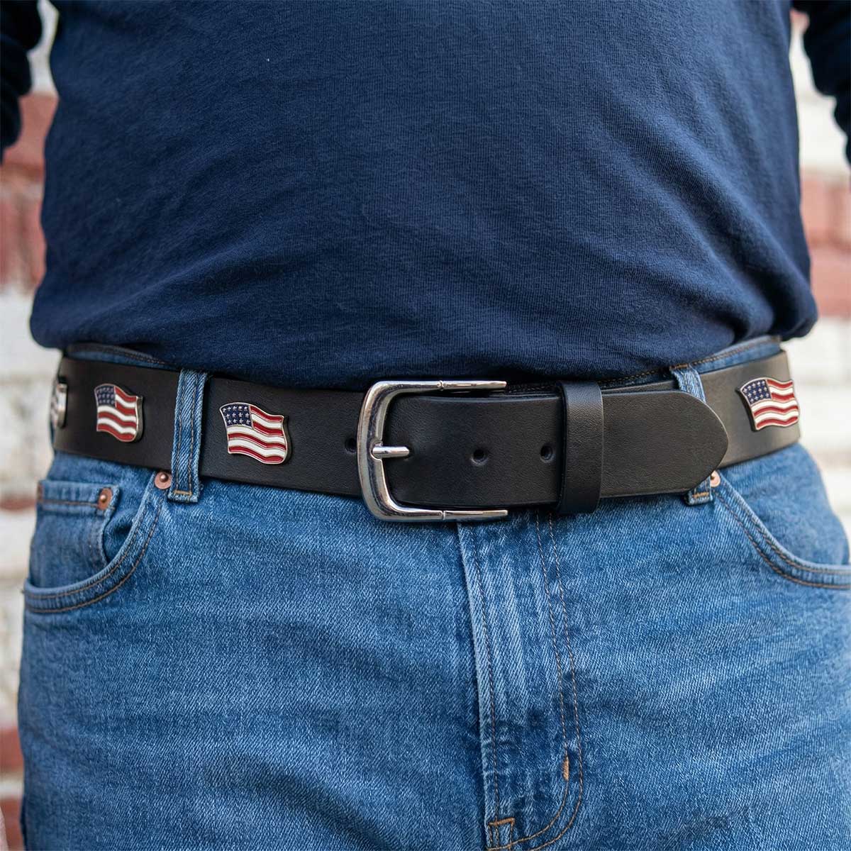 Milwaukee Leather Men's Freedom Line Black Leather Belt with USA Flag Emblems - 1.5 Inch - MPM7140 - Image 8