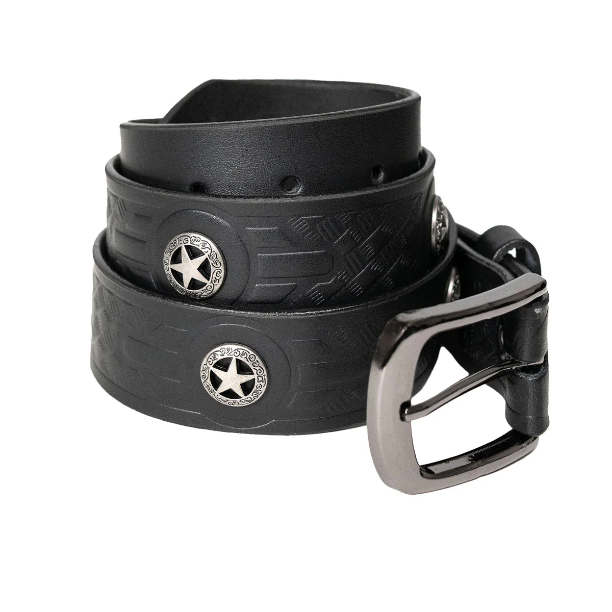 Milwaukee Leather Men's Frontier Star Black Leather Belt with Western Star Emblems - 1.5 Inch Biker Belt - MP7135