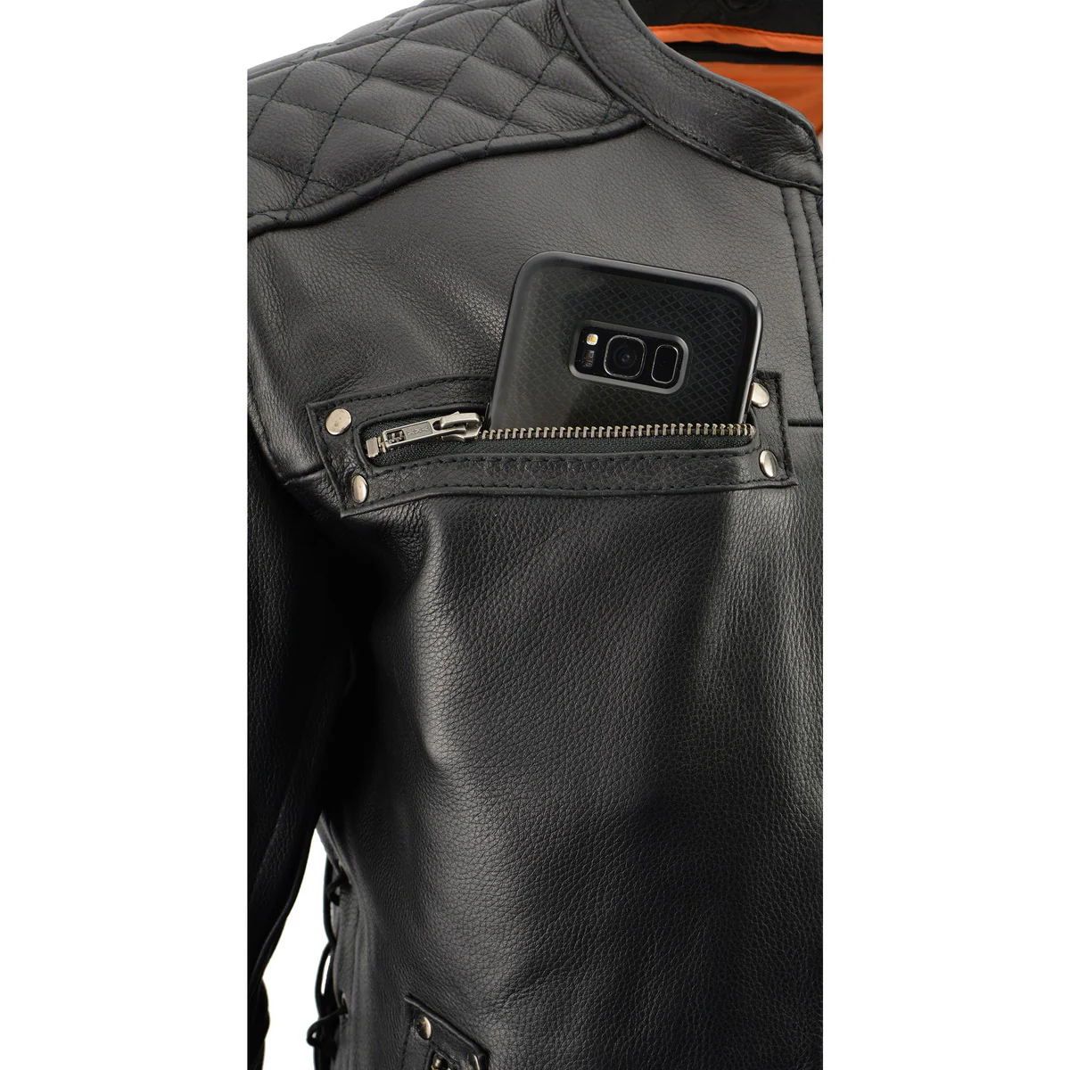 Milwaukee Leather MLM1580 Men's Full Side Lace Vented Black Leather Scooter Jacket - Image 9