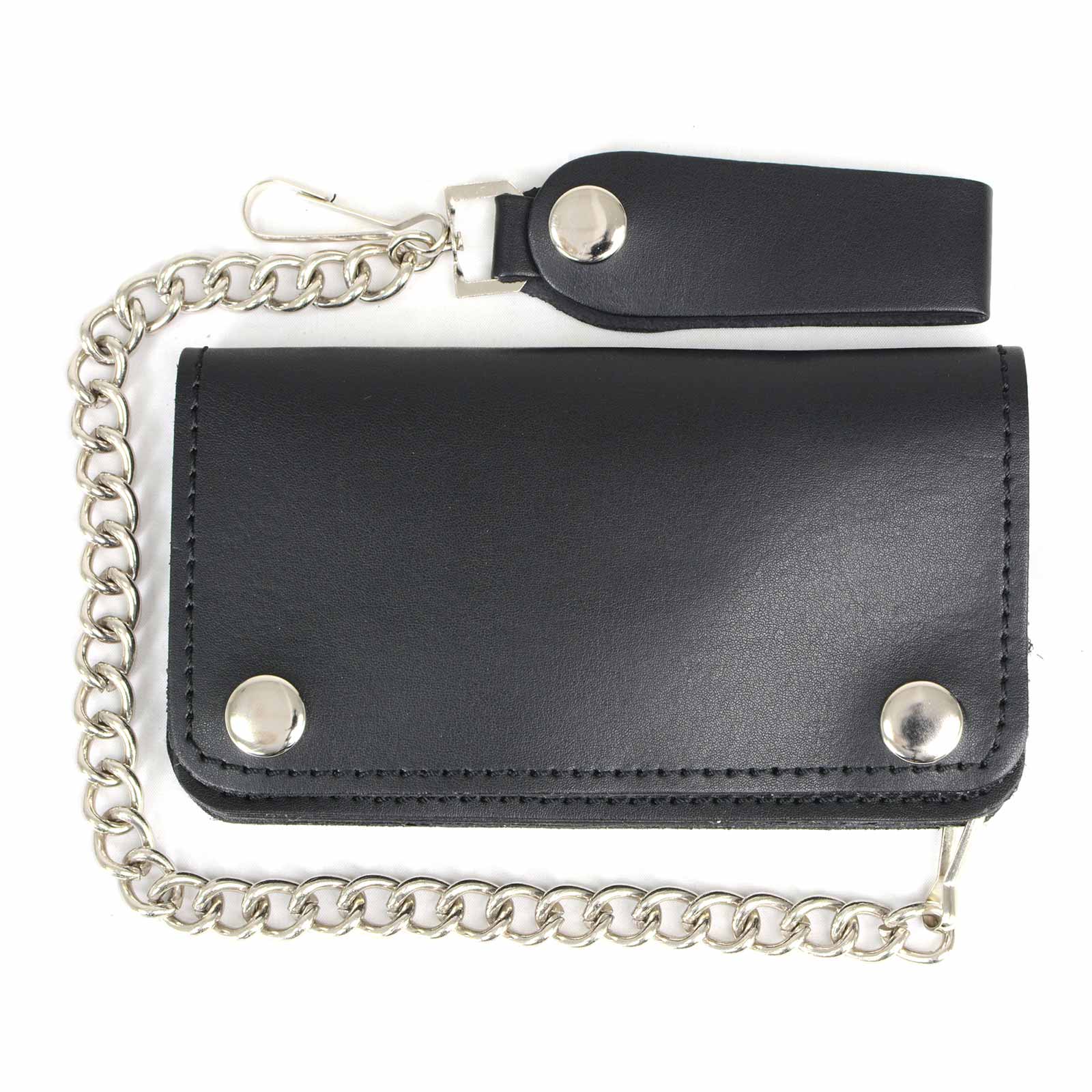 Milwaukee Leather MLW7802 Men's Classic Black Leather Chrome Snap Button Biker Wallet with Steel Chain