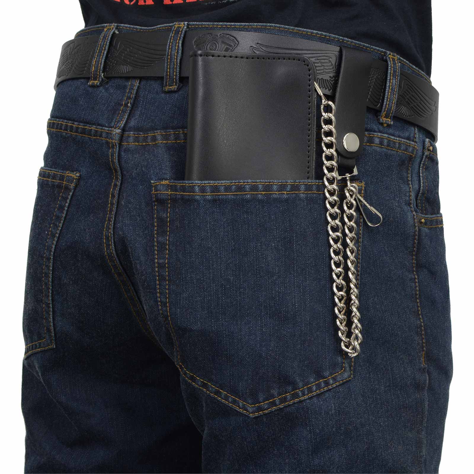 Milwaukee Leather MLW7802 Men's Classic Black Leather Chrome Snap Button Biker Wallet with Steel Chain - Image 6