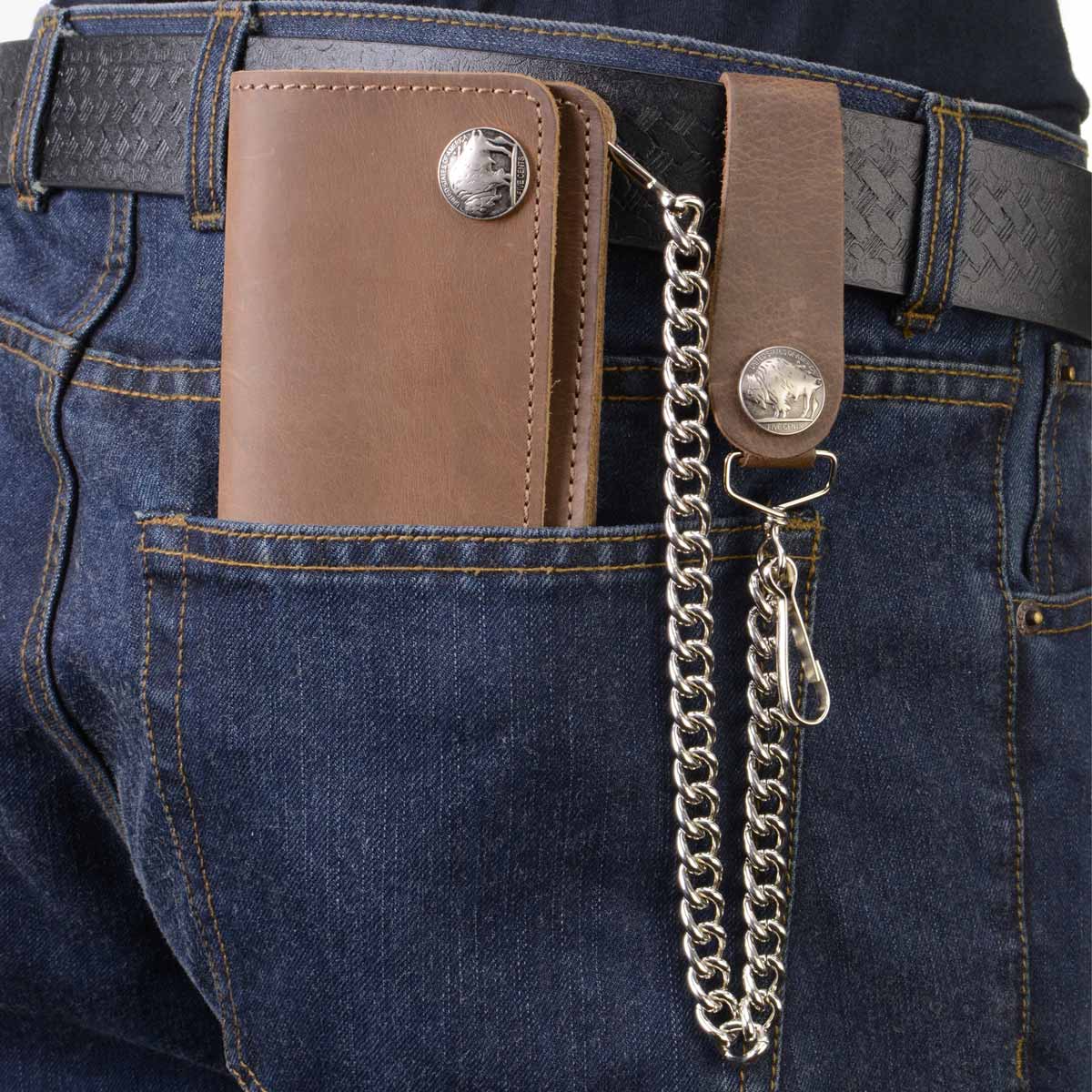 Milwaukee Leather MLW7802 Men's Classic Black Leather Chrome Snap Button Biker Wallet with Steel Chain - Image 8