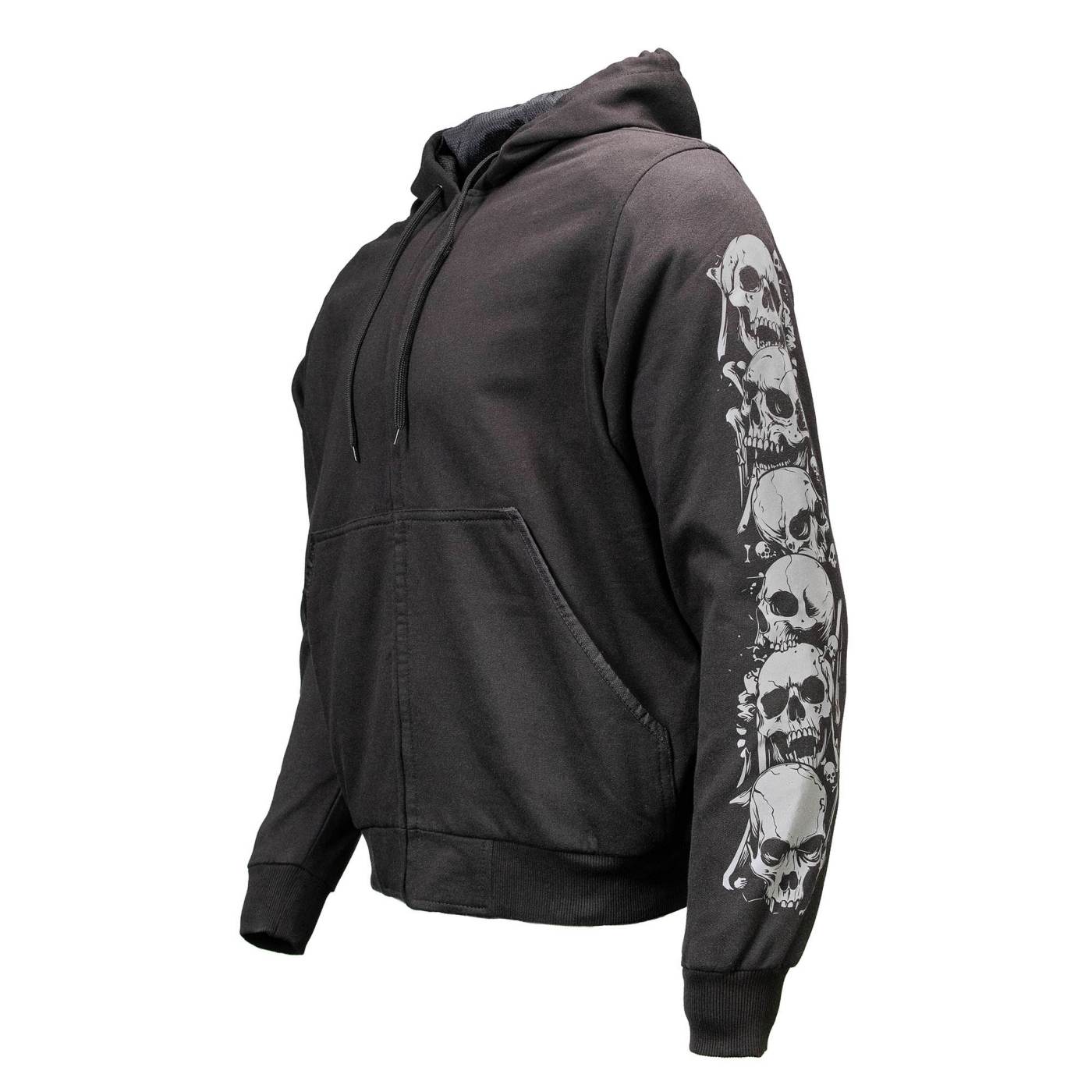 Milwaukee Leather Men's Bare Bones Black Reflective Skull CE Armored Riding Hoodie, Shoulder & Elbow Armor - MPM1797