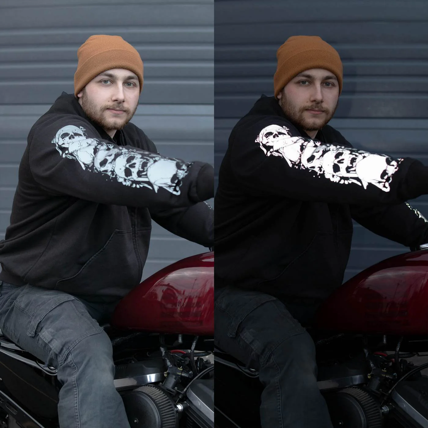 Milwaukee Leather Men's Bare Bones Black Reflective Skull CE Armored Riding Hoodie, Shoulder & Elbow Armor - MPM1797 - Image 6