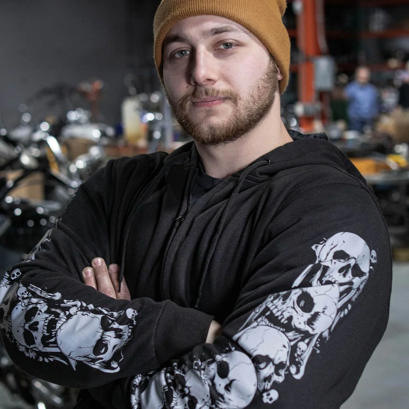 Milwaukee Leather Men's Bare Bones Black Reflective Skull CE Armored Riding Hoodie, Shoulder & Elbow Armor - MPM1797 - Image 8